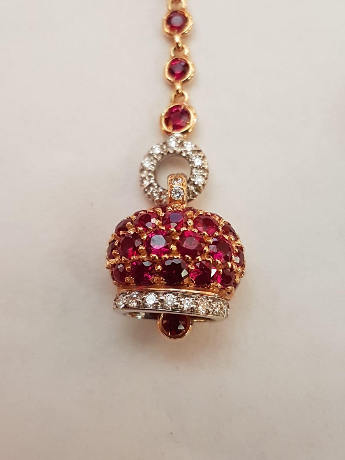 Contemporary Chantecler Rose and White Gold Diamond Rubies Pavé Long Drop Earrings For Sale