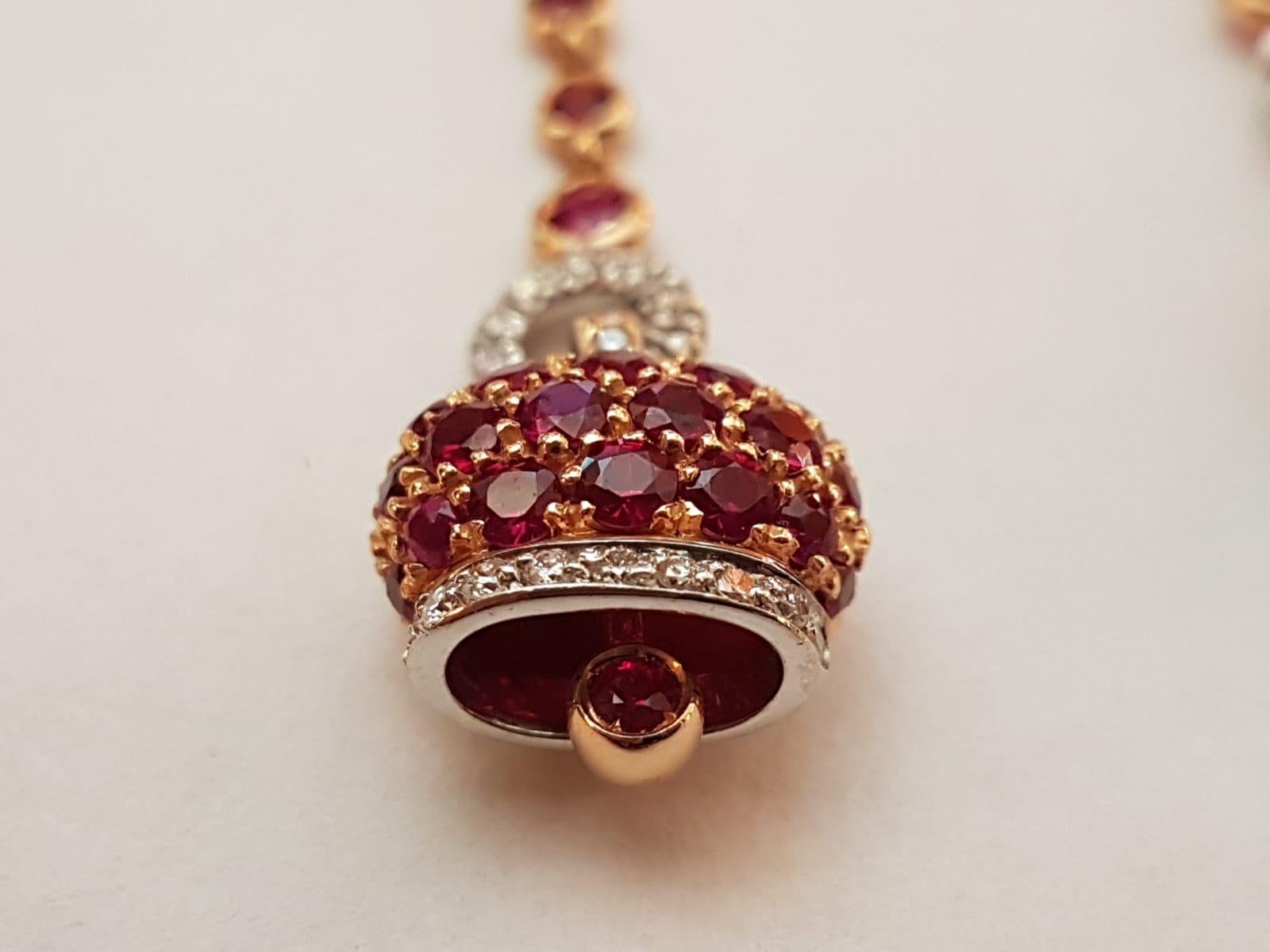 Chantecler Rose and White Gold Diamond Rubies Pavé Long Drop Earrings In New Condition For Sale In Cosenza, Italia