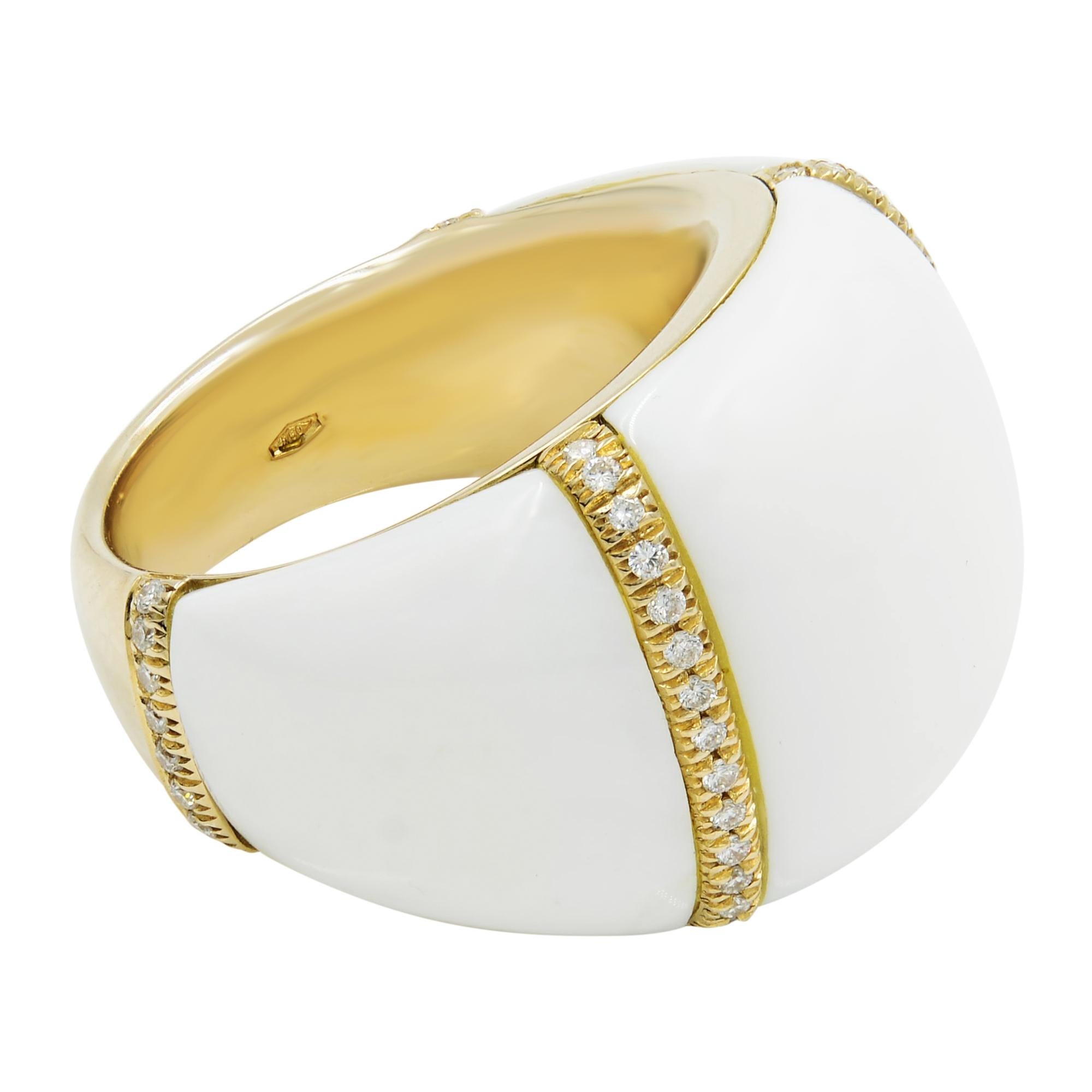 Modern Chantecler White Ceramic Diamond Dome Shaped Ring 18K Yellow Gold 0.50ctw Size 7