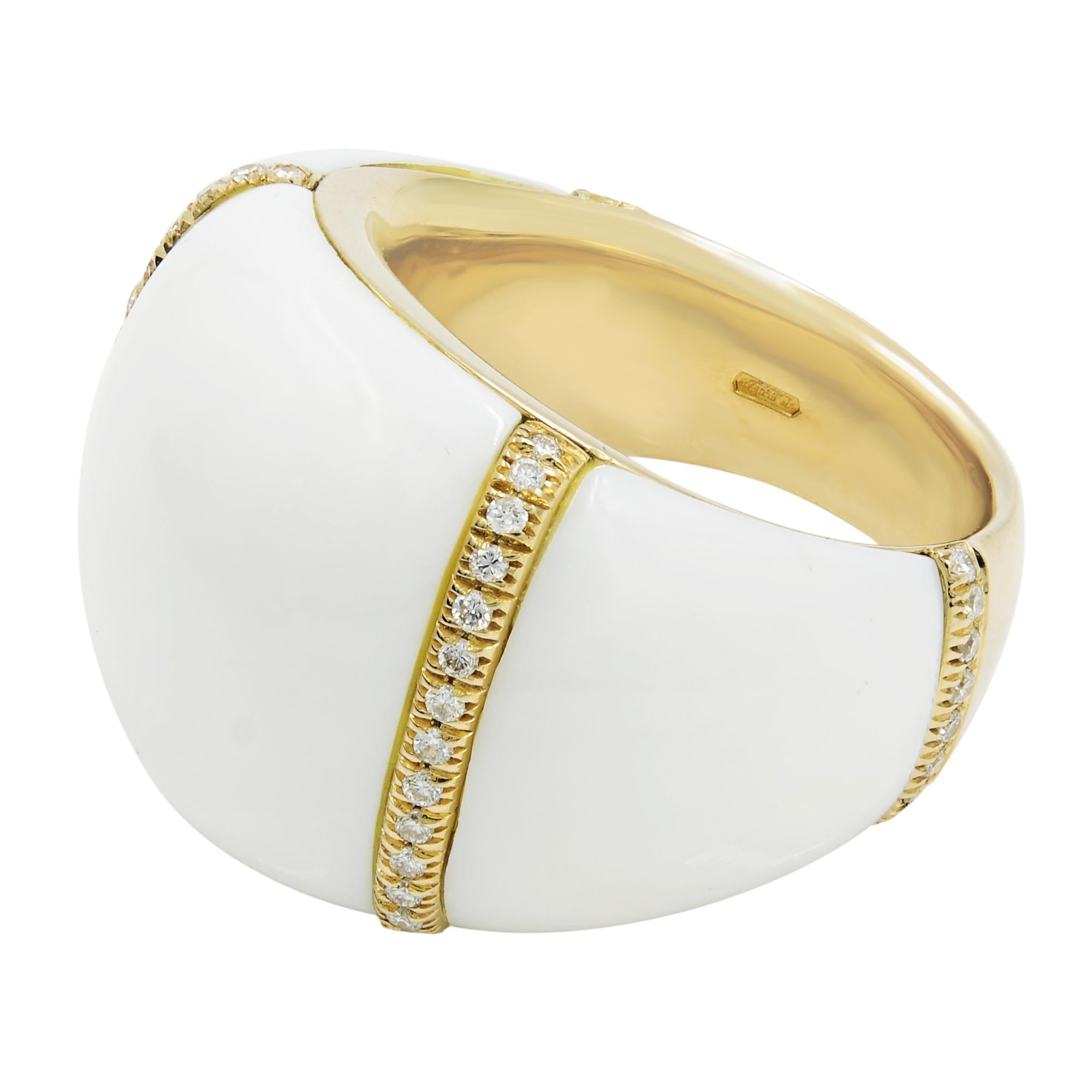 Round Cut Chantecler White Ceramic Diamond Dome Shaped Ring 18K Yellow Gold 0.50ctw Size 7