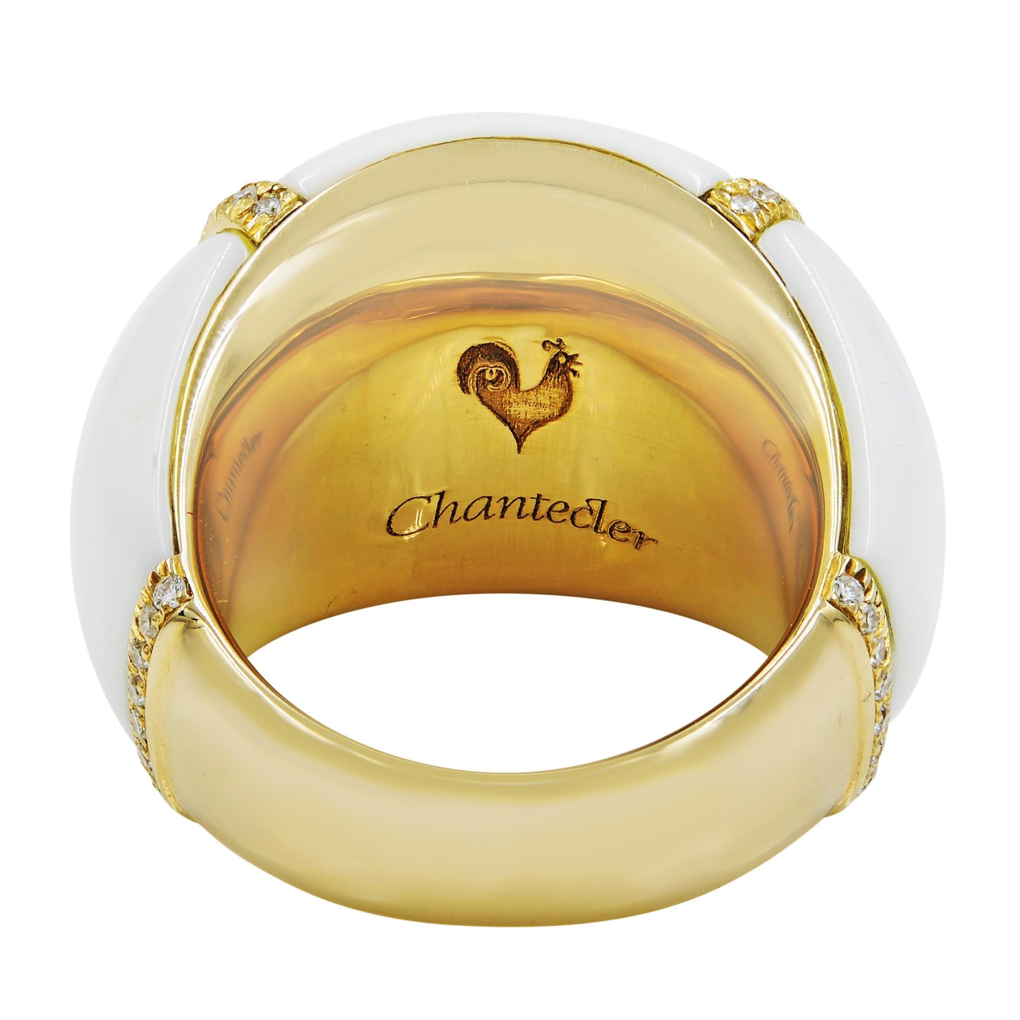 Chantecler White Ceramic Diamond Dome Shaped Ring 18K Yellow Gold 0.50ctw Size 7 In New Condition In New York, NY