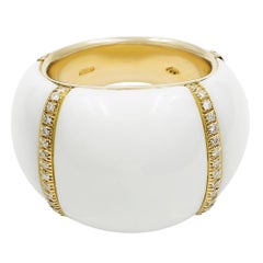 Chantecler White Ceramic Diamond Dome Shaped Ring 18K Yellow Gold 0.50ctw Size 7