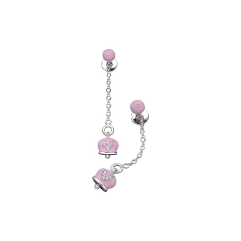 Chantecler White Gold, Diamonds and Pink Enamel Drop Earrings For Sale