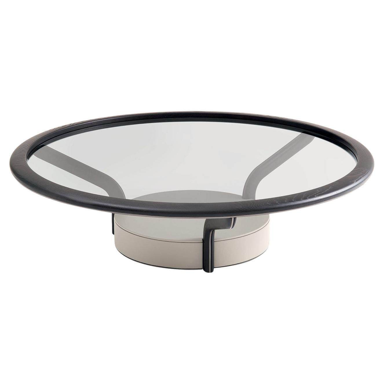 Chanterelle Round Fumé Glass Top With Leather Base Large Coffee Table