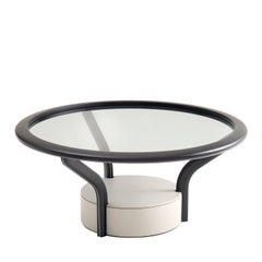 Chanterelle Runde Fumé Glasplatte mit Leder Basis Medium Couchtisch