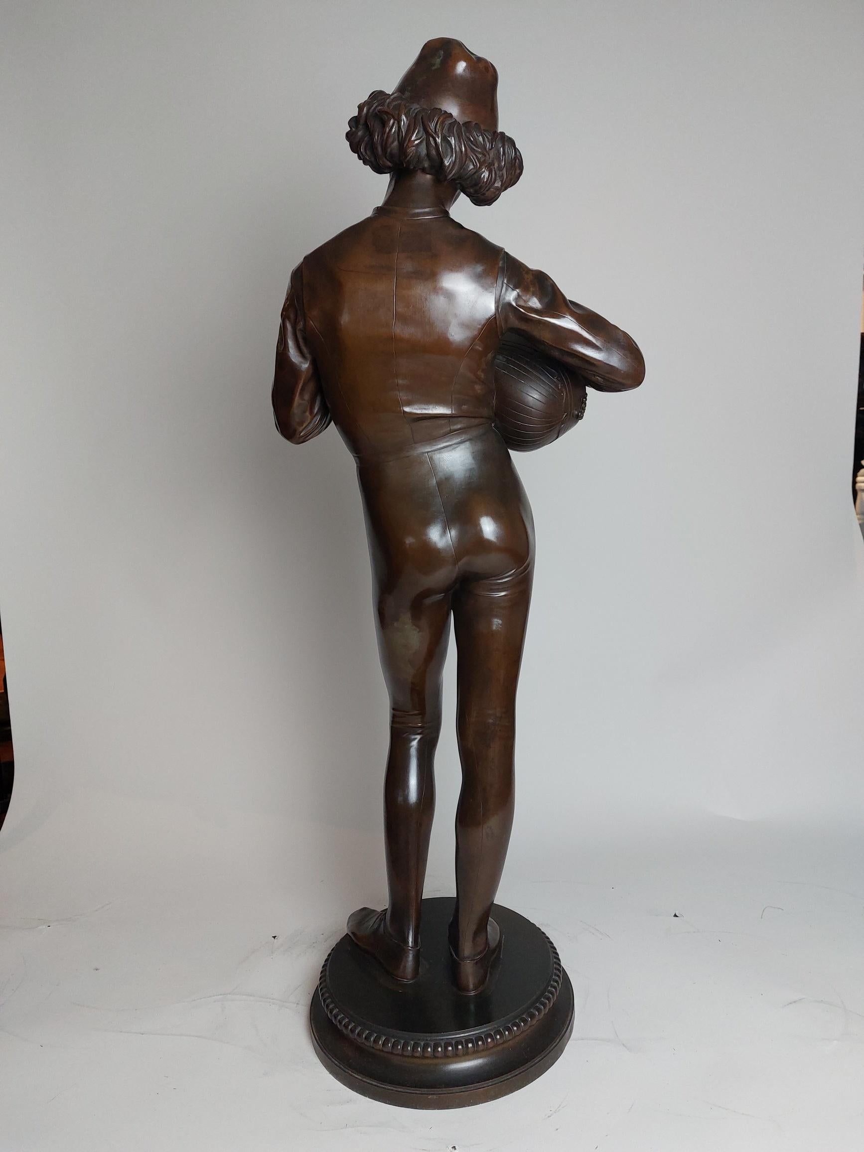 Cast Chanteur Florentin Du XVe Siècle a Classical French Bronze of a Troubadour For Sale