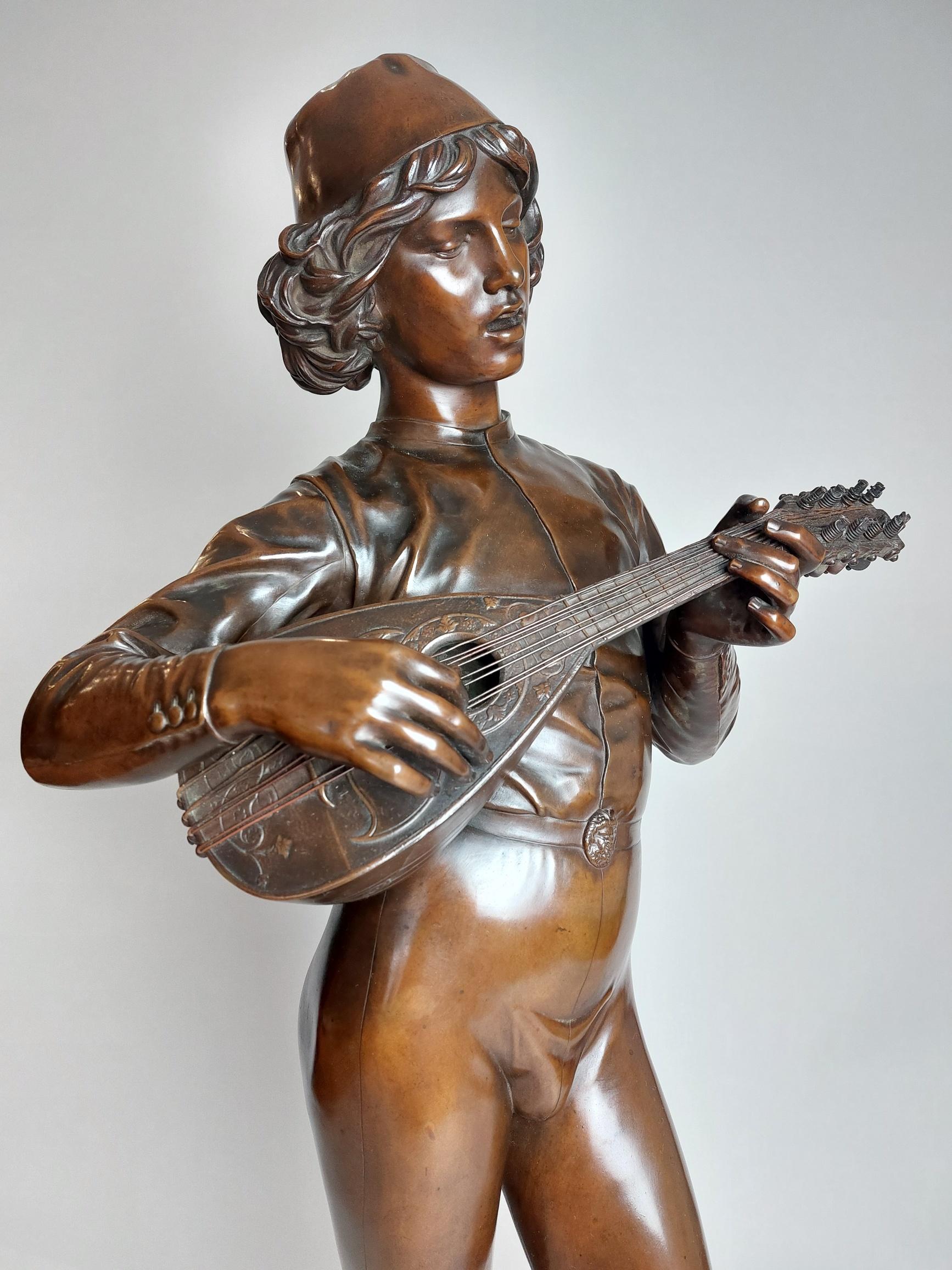 19th Century Chanteur Florentin Du XVe Siècle a Classical French Bronze of a Troubadour For Sale