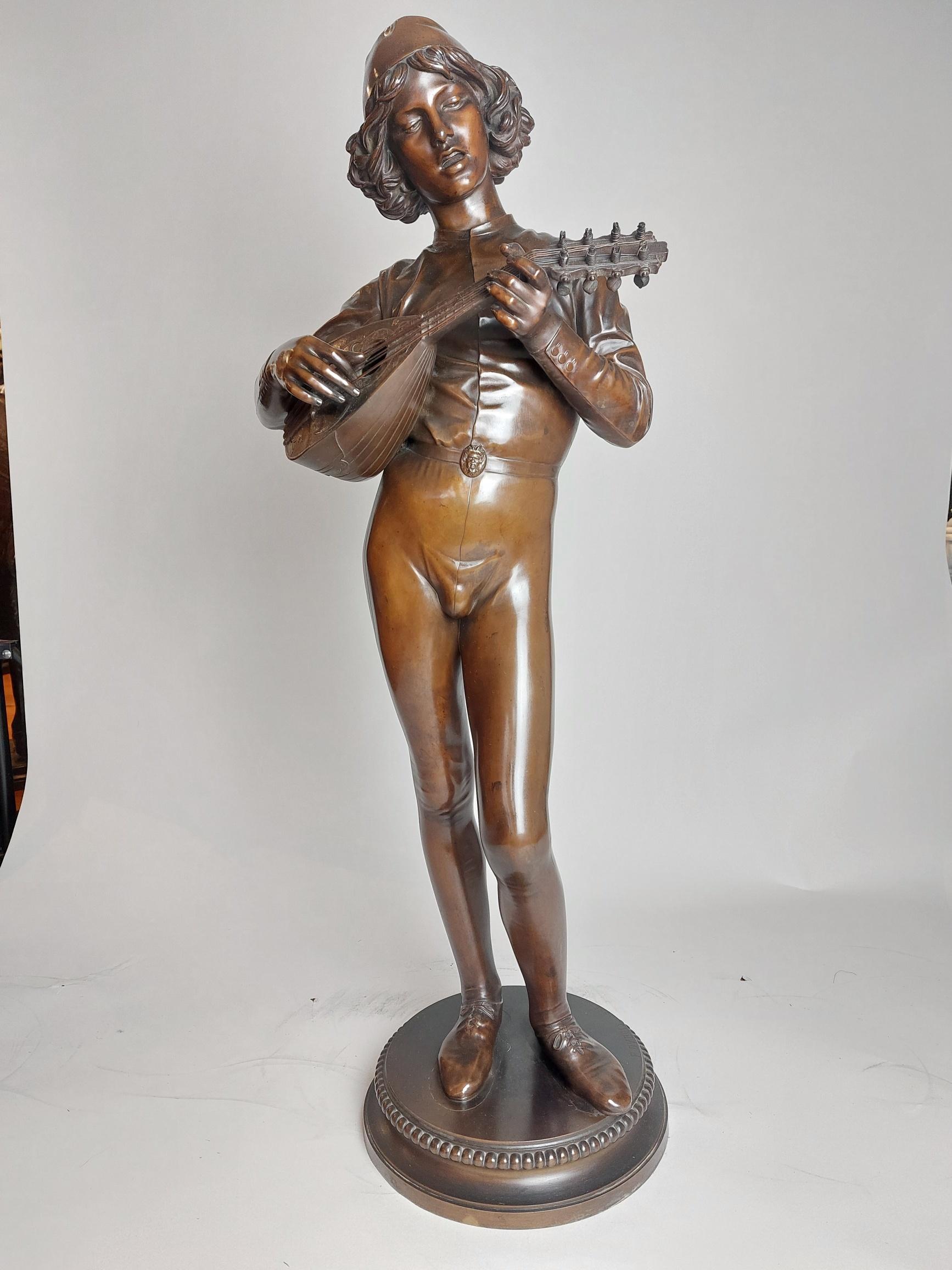 Chanteur Florentin Du XVe Siècle a Classical French Bronze of a Troubadour For Sale 2