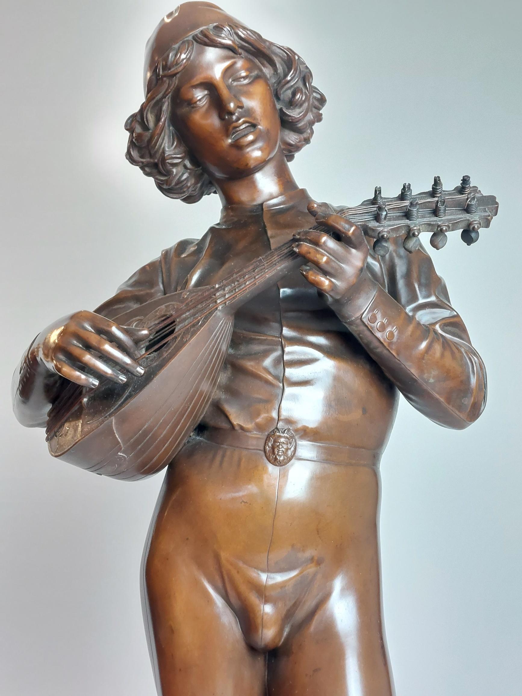 Chanteur florentin du XVe siècle Eine klassische französische Bronze eines Troubadours im Angebot 2