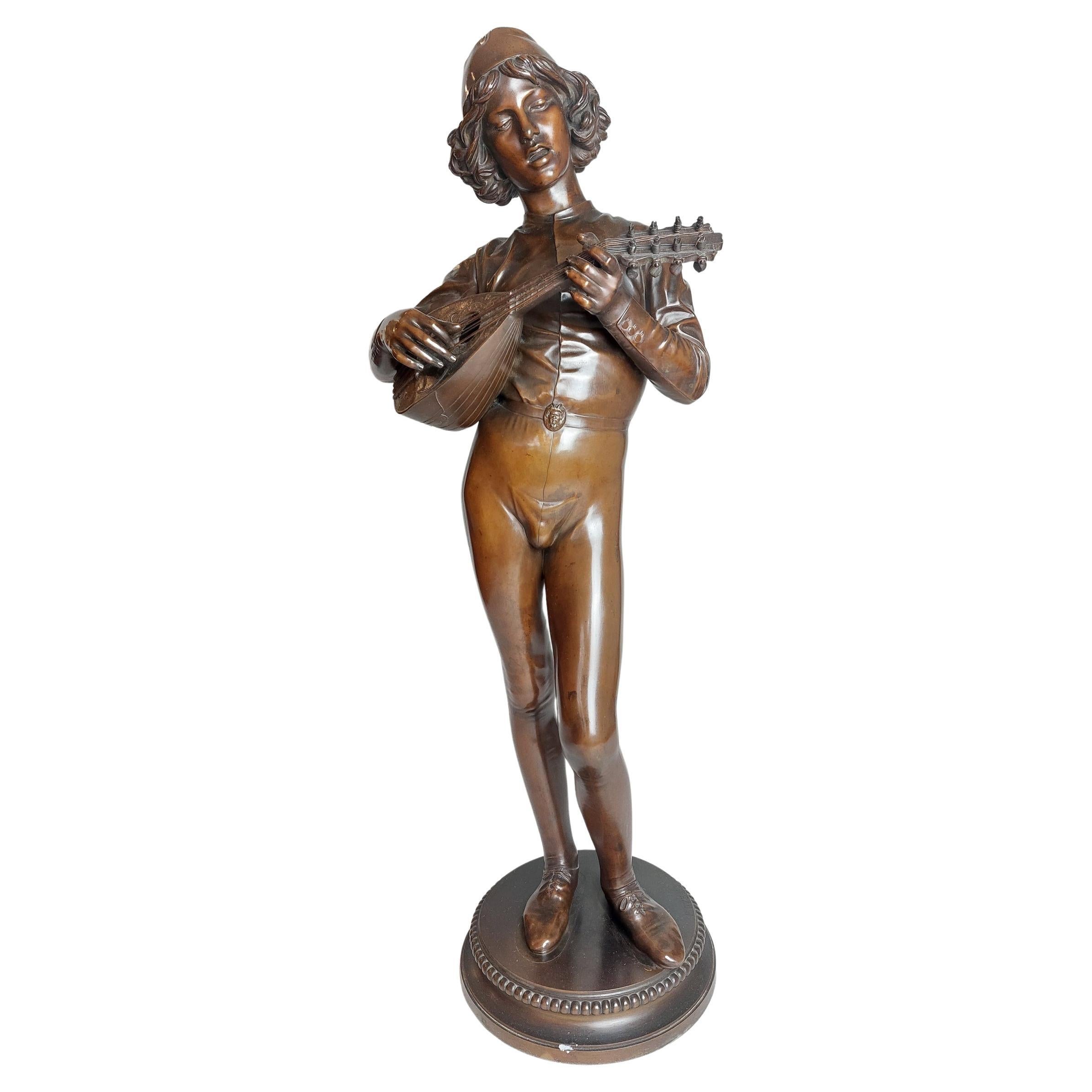 Chanteur Florentin Du XVe Siècle a Classical French Bronze of a Troubadour For Sale