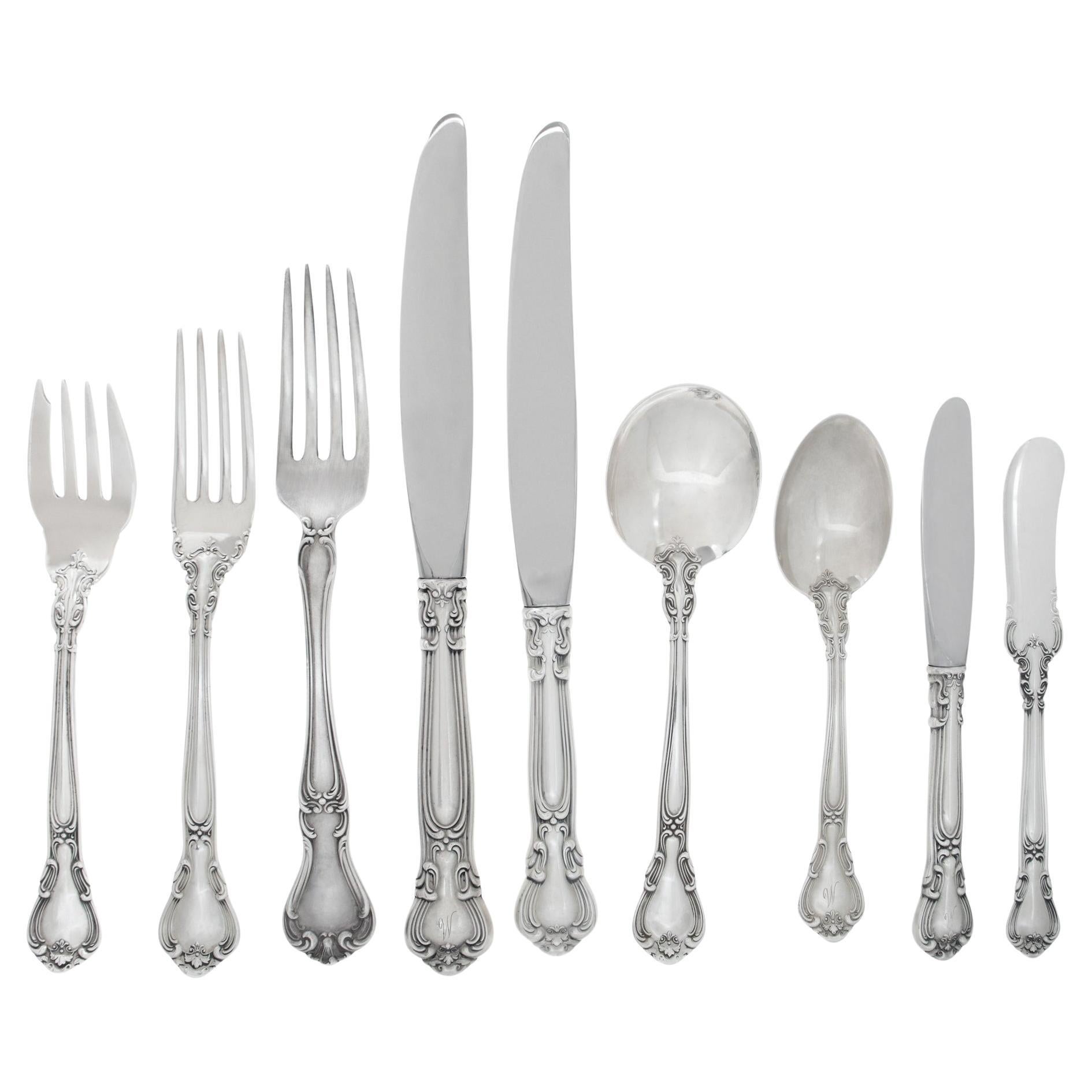 CHANTILLY antique sterling flatware set patented in 1895 by Gorham For Sale