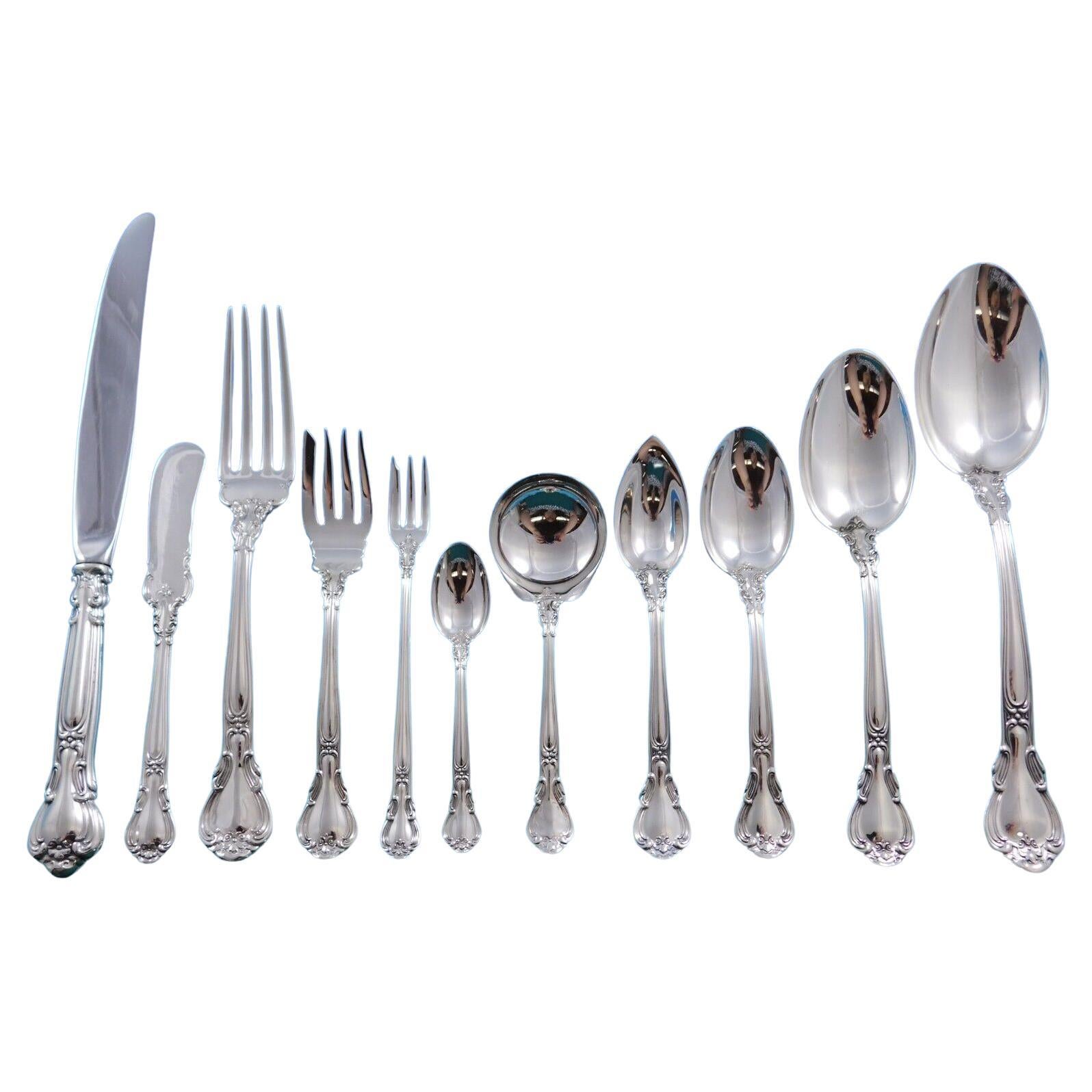 Chantilly by Gorham Sterling Silver Flatware Set for 12 Service 132 Pcs Dinner For Sale