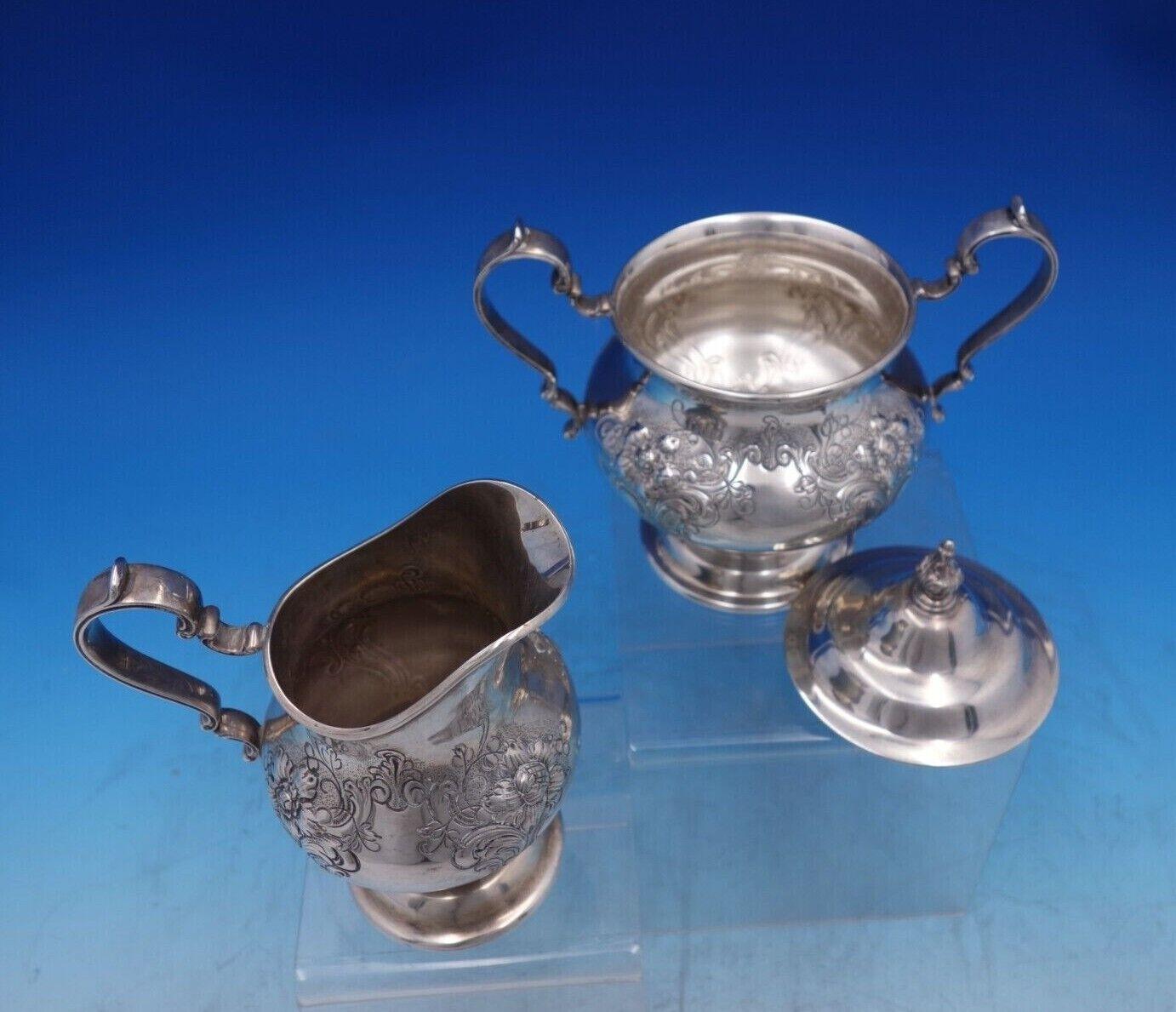 Service à thé en argent sterling Chantilly par Gorham, 4 pièces W/Flowers #1001-#1004/1 '#6916' en vente 5