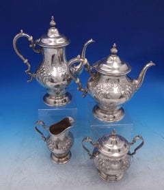 Chantilly by Gorham Sterling Silver Tea Set 4pc W /Flowers #1001-#1004/1 '#6916'