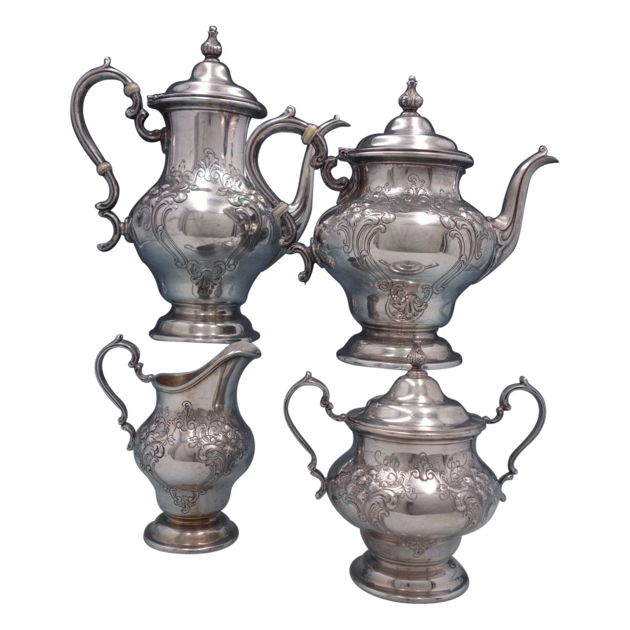 Chantilly by Gorham Sterling Silver Tea Set 4pc W /Flowers #1001-#1004/1 '#6916'