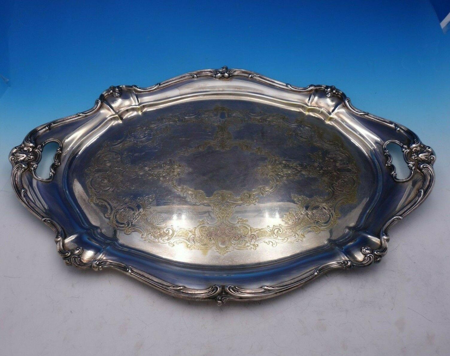 Chantilly by Gorham Sterling Silver Tea Set 5-Piece Hand Chased with SP Tray In Excellent Condition In Big Bend, WI