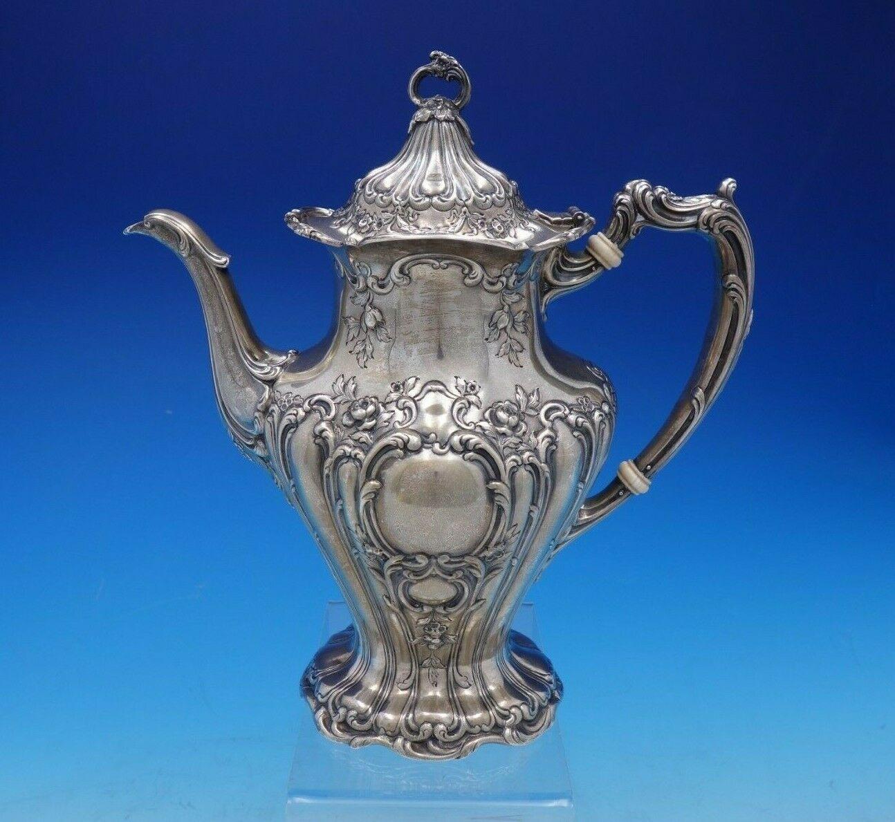 20th Century Chantilly by Gorham Sterling Silver Tea Set 5-Piece Hand Chased with SP Tray