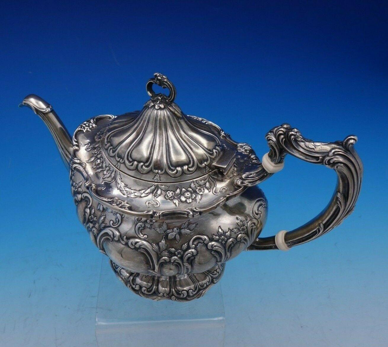 Chantilly by Gorham Sterling Silver Tea Set 5-Piece Hand Chased with SP Tray 3