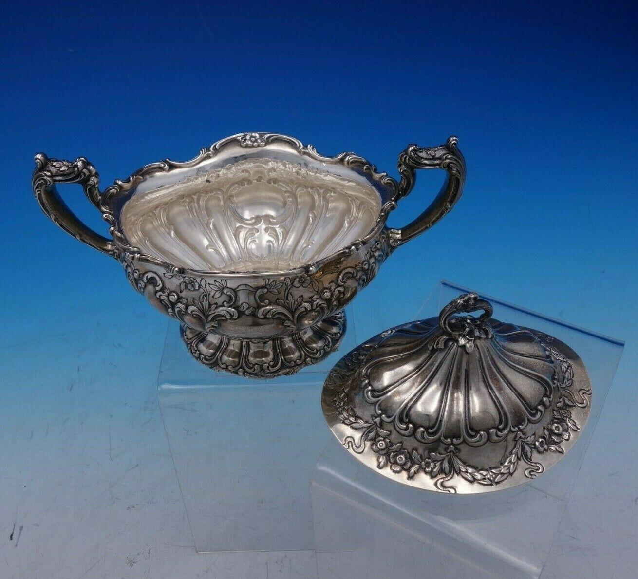 Chantilly by Gorham Sterling Silver Tea Set 5-Piece Hand Chased with SP Tray 4