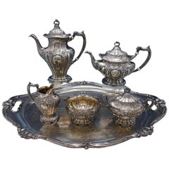 Chantilly by Gorham Sterling Silver Tea Set 5-Piece Hand Chased with SP Tray