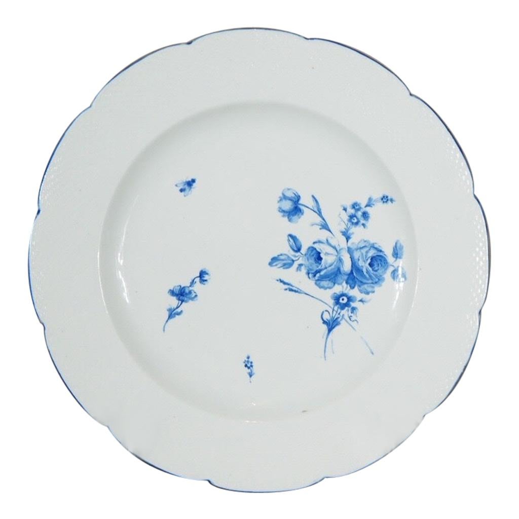 Chantilly Plate with Blue Flowers & Insects, C. 1770 For Sale