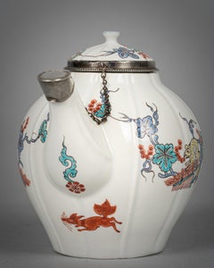 Chantilly Porcelain Silver Mounted Tea Pot, circa 1740