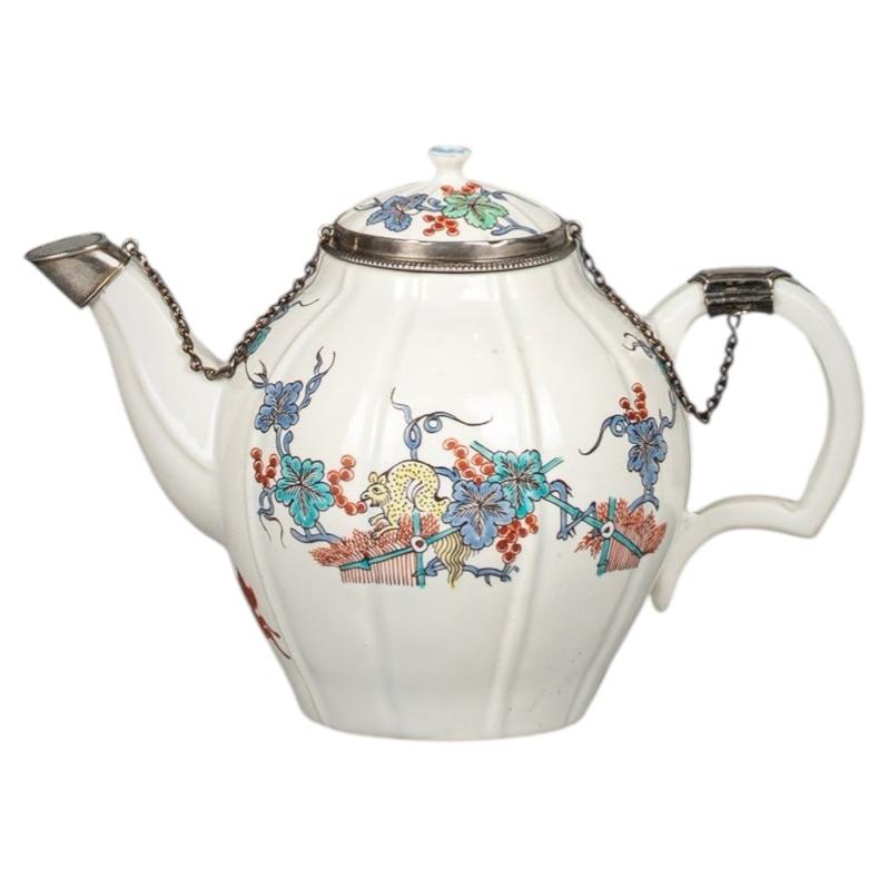 Chantilly Porcelain Silver Mounted Tea Pot, circa 1740