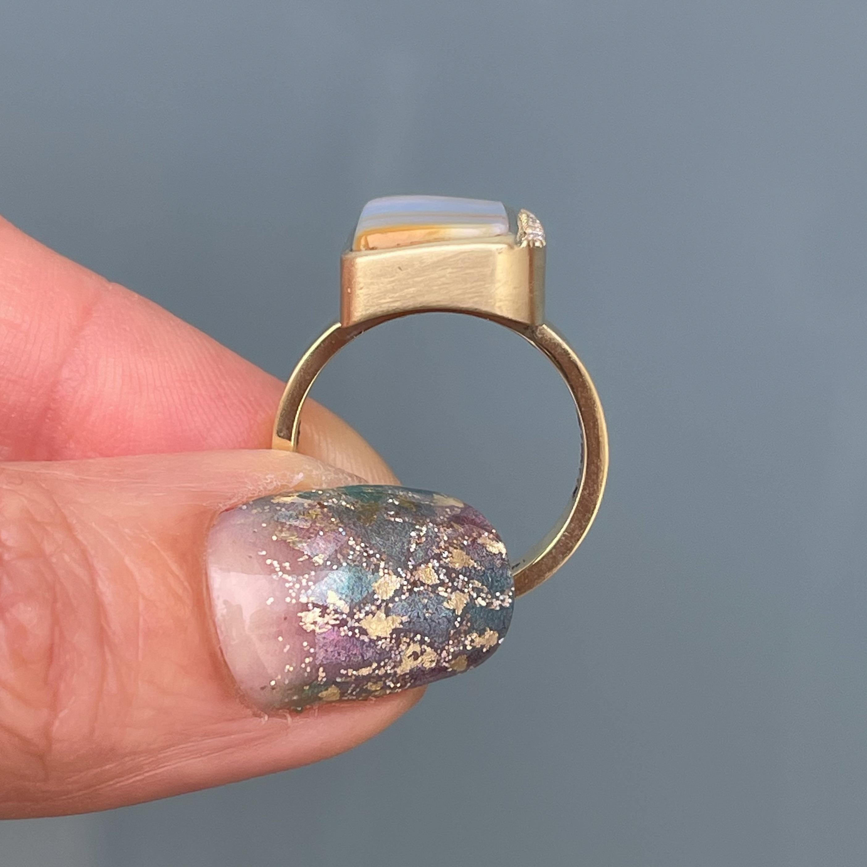 Chantilly Skies Australian Opal Ring with Diamonds in 14k Gold by NIXIN Jewelry For Sale 4