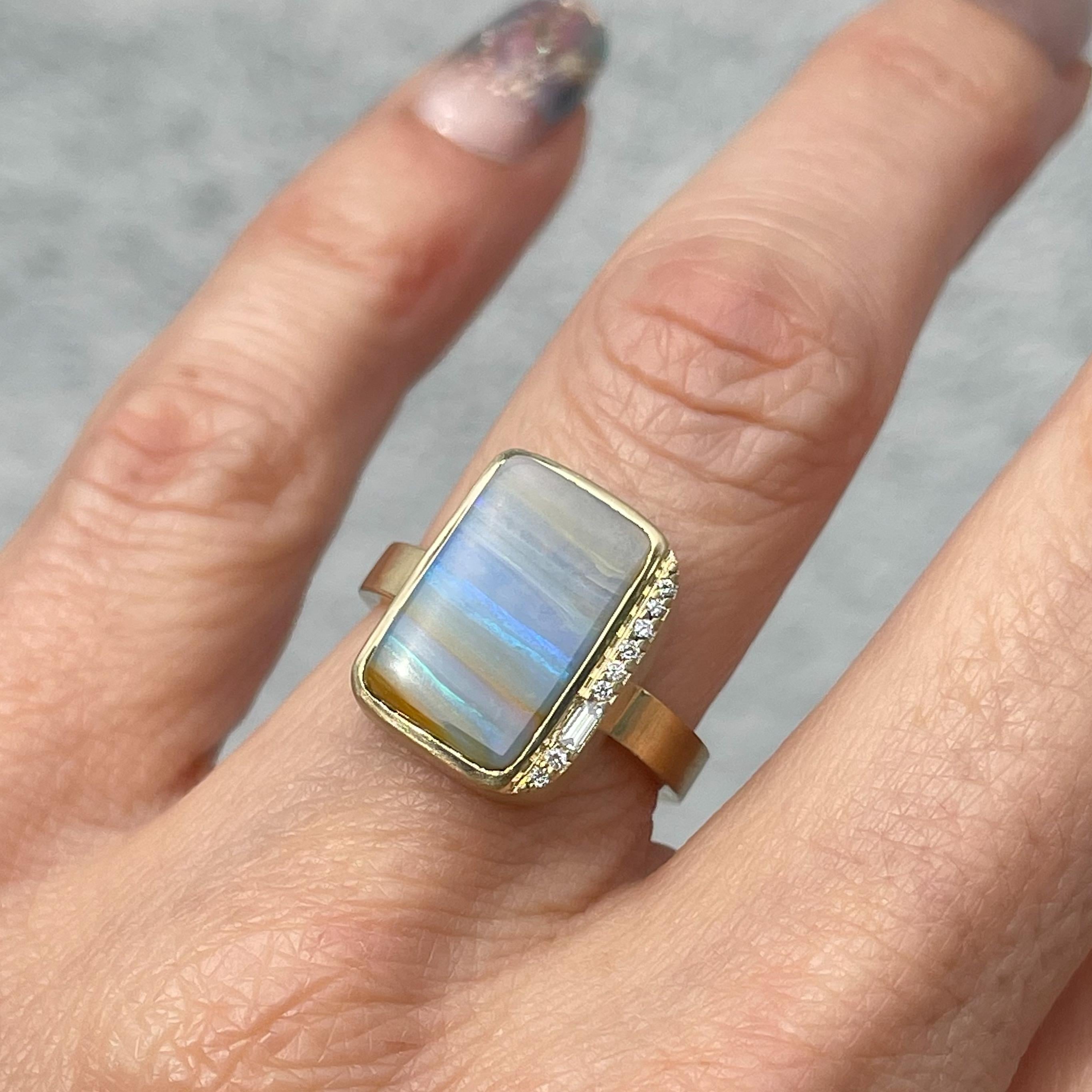Chantilly Skies Australian Opal Ring with Diamonds in 14k Gold by NIXIN Jewelry In New Condition For Sale In Los Angeles, CA