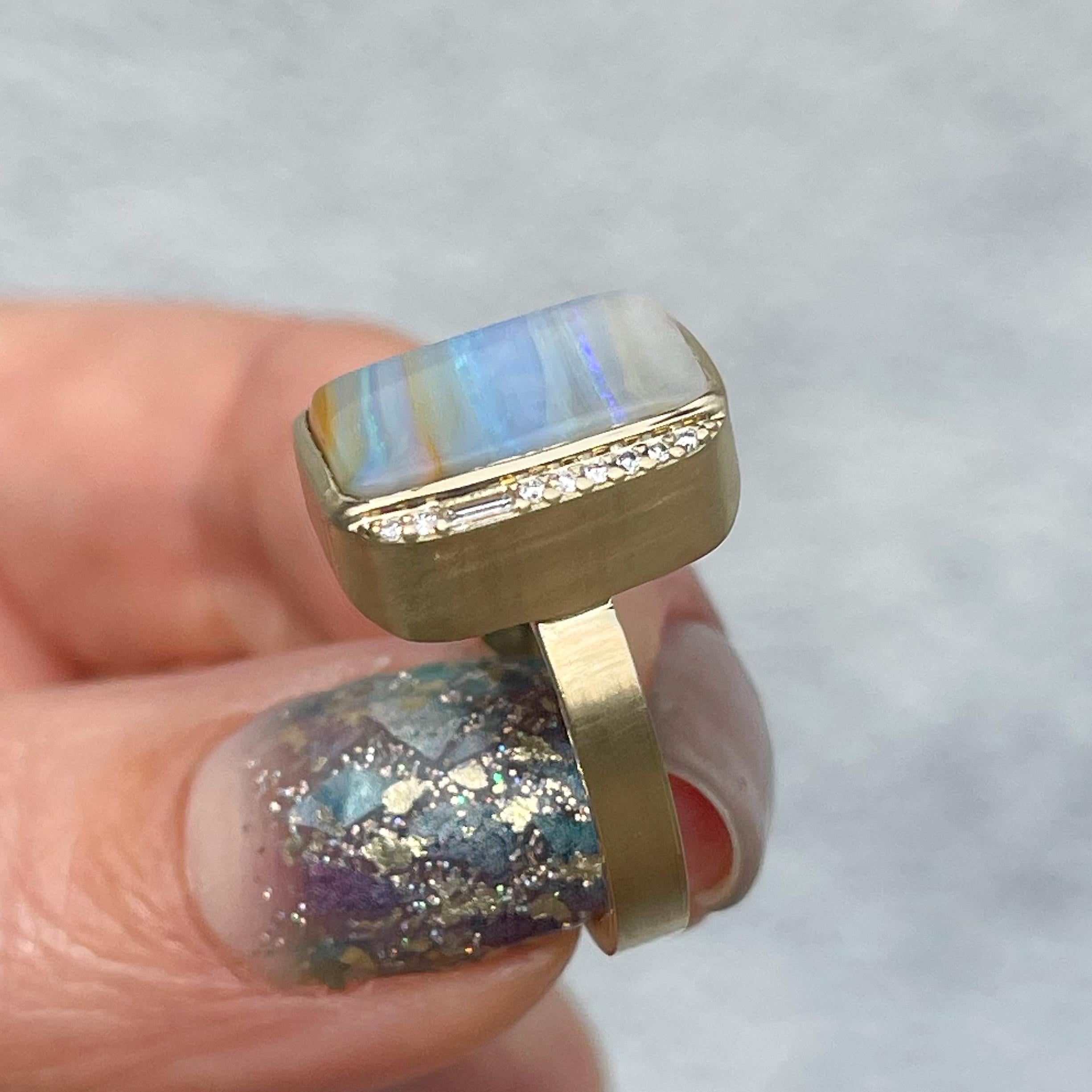 Chantilly Skies Australian Opal Ring with Diamonds in 14k Gold by NIXIN Jewelry For Sale 2