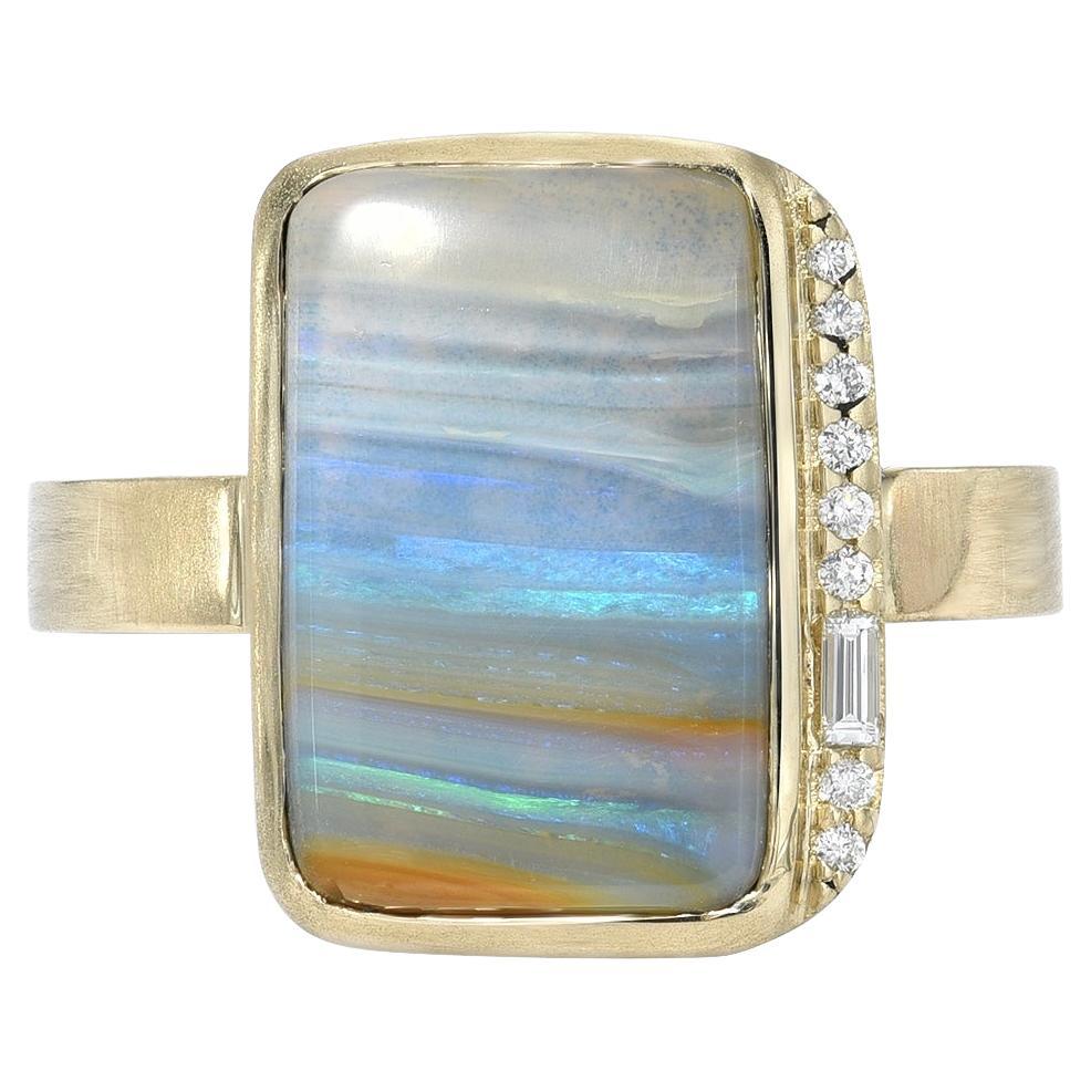 Chantilly Skies Australian Opal Ring with Diamonds in 14k Gold by NIXIN Jewelry