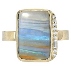 Chantilly Skies Australian Opal Ring with Diamonds in 14k Gold by NIXIN Jewelry