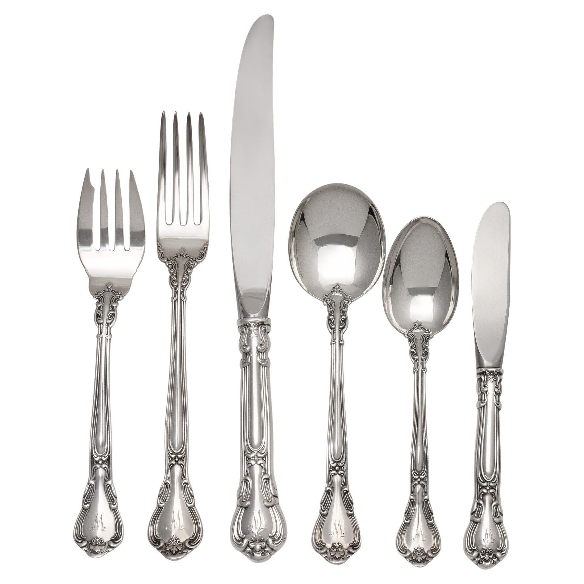 "Chantilly" Sterling Silver Flatware Set Patented in 1895 by Gorham For Sale