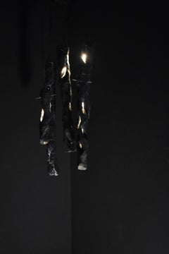 Twisted Form Black Marble and Steel Candelabra Set of 4 by Andres Monnier