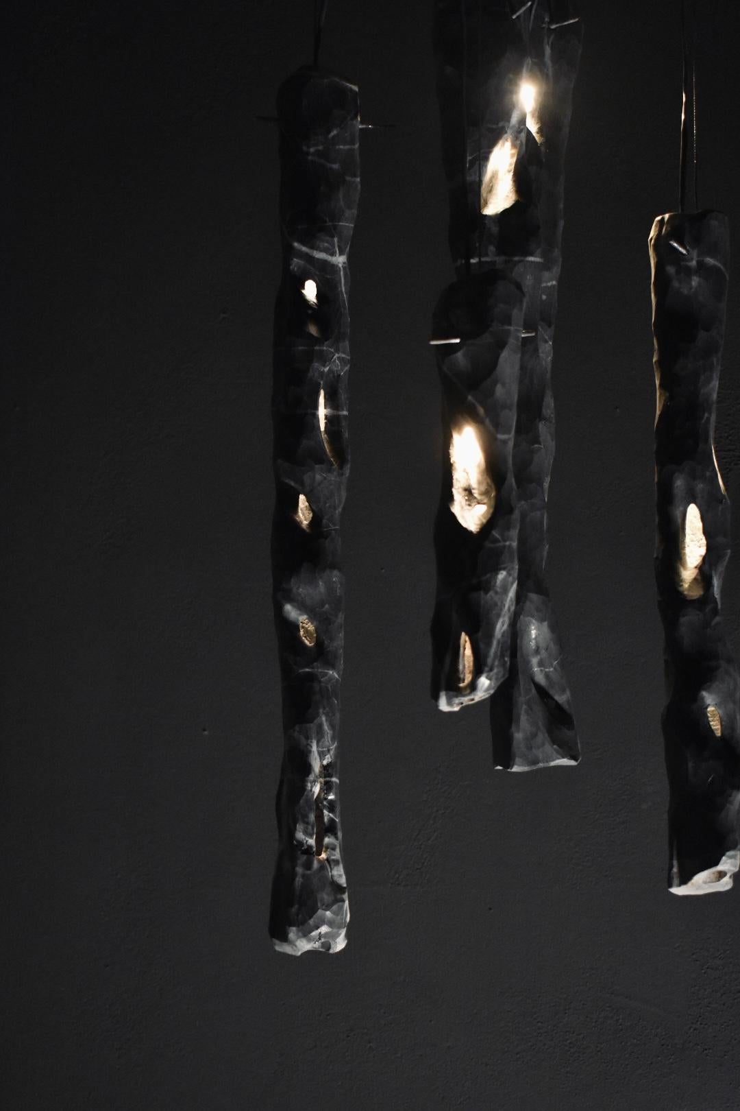 Mexican Twisted Form Black Marble and Steel Candelabra Set of 4 by Andres Monnier For Sale