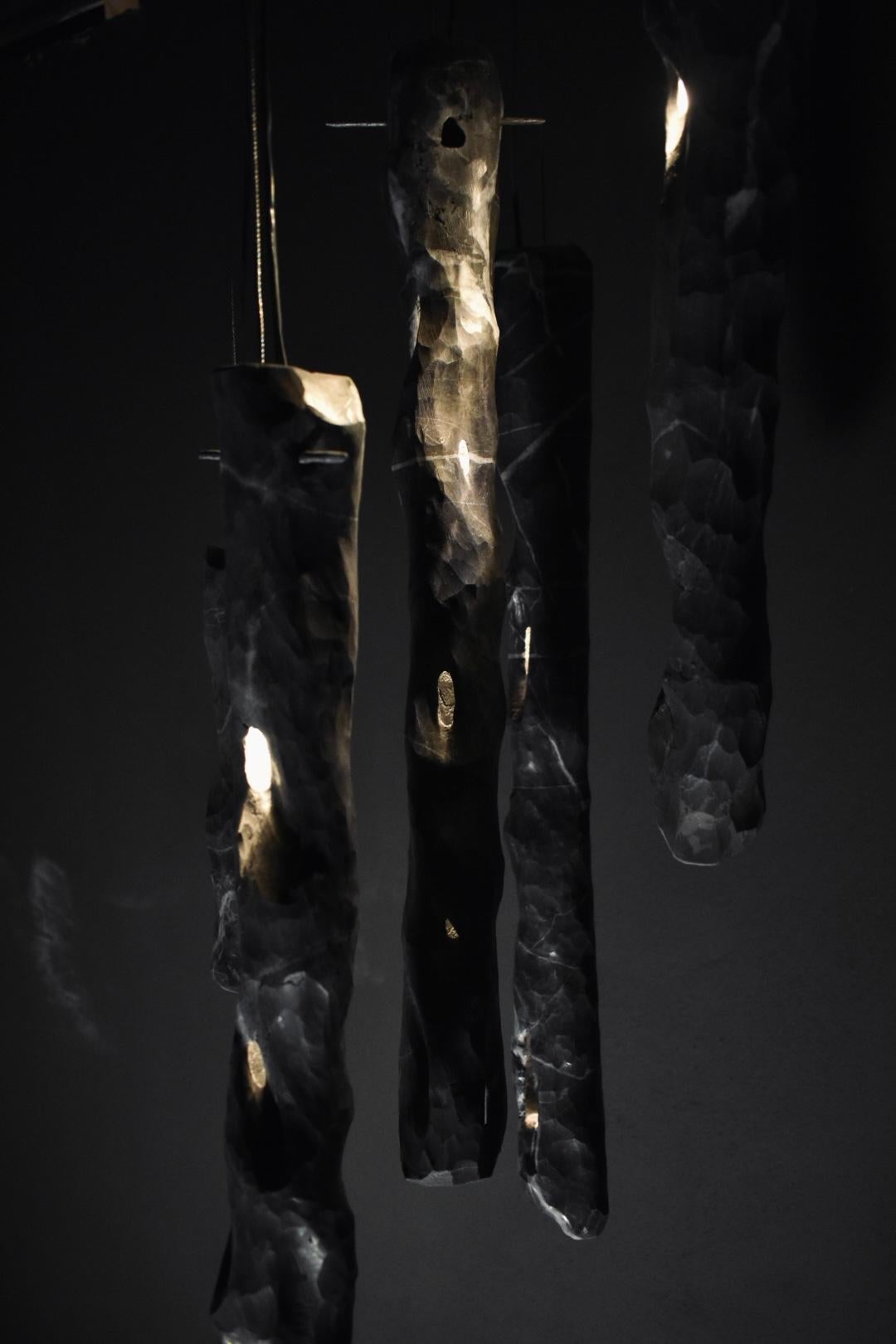 Hand-Crafted Twisted Form Black Marble and Steel Candelabra Set of 4 by Andres Monnier For Sale