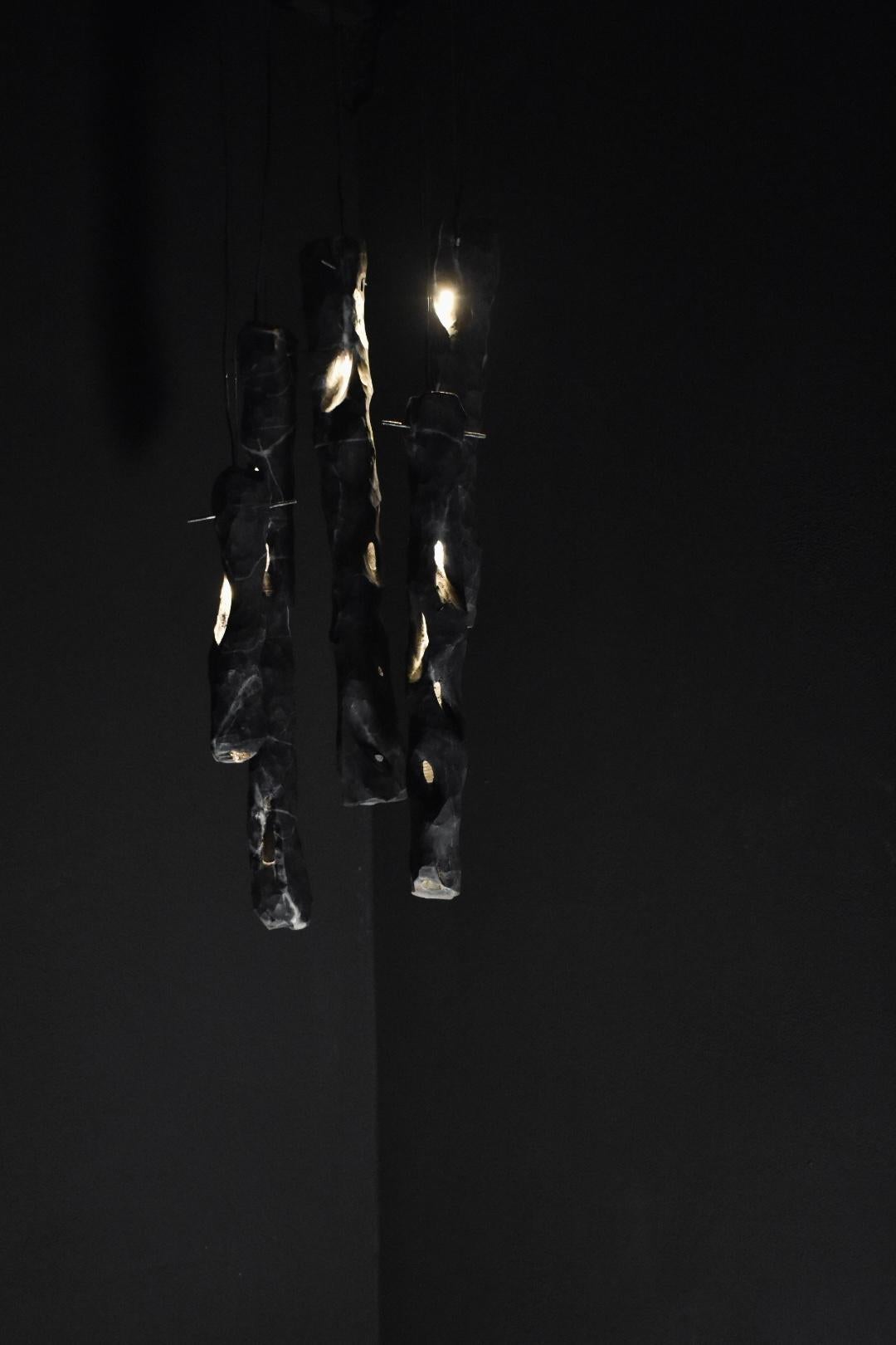 Twisted Form Black Marble and Steel Candelabra Set of 4 by Andres Monnier In New Condition For Sale In Geneve, CH