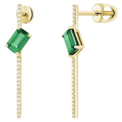 Chaos Dangle Diamond Emerald Yellow 14k Gold Earrings for Her For Sale