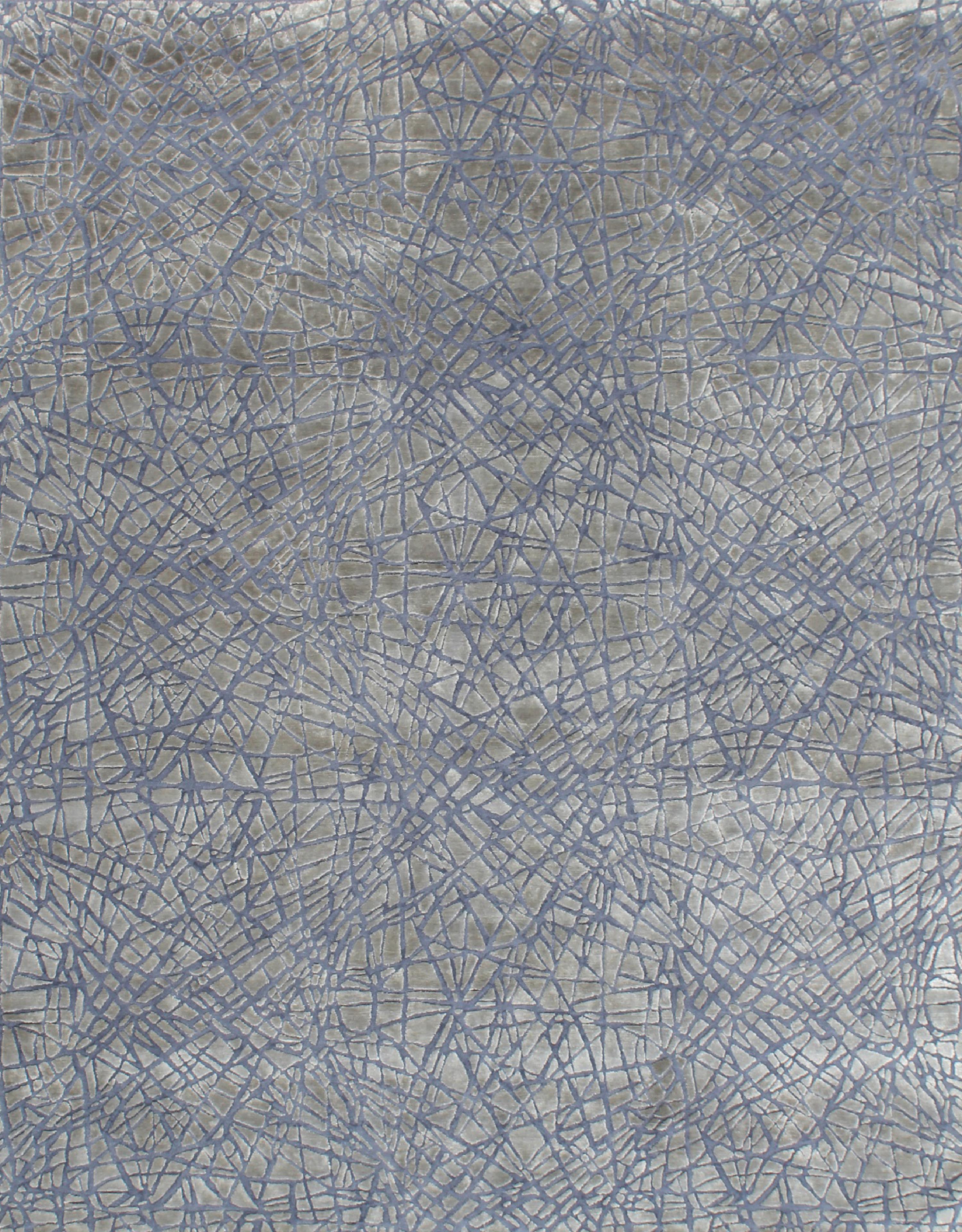 Modern CHAOS Hand Knotted Contemporary Wool & Silk Rug in Rust & Blue Colours by Hands For Sale