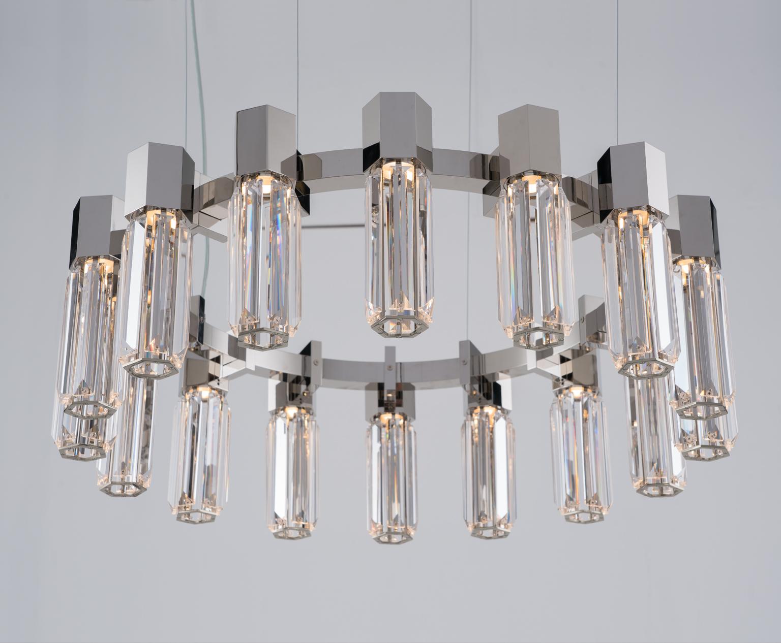 Modern Chaos Led Chandelier Nickel and Clear Crystals by Patrizia Garganti For Sale