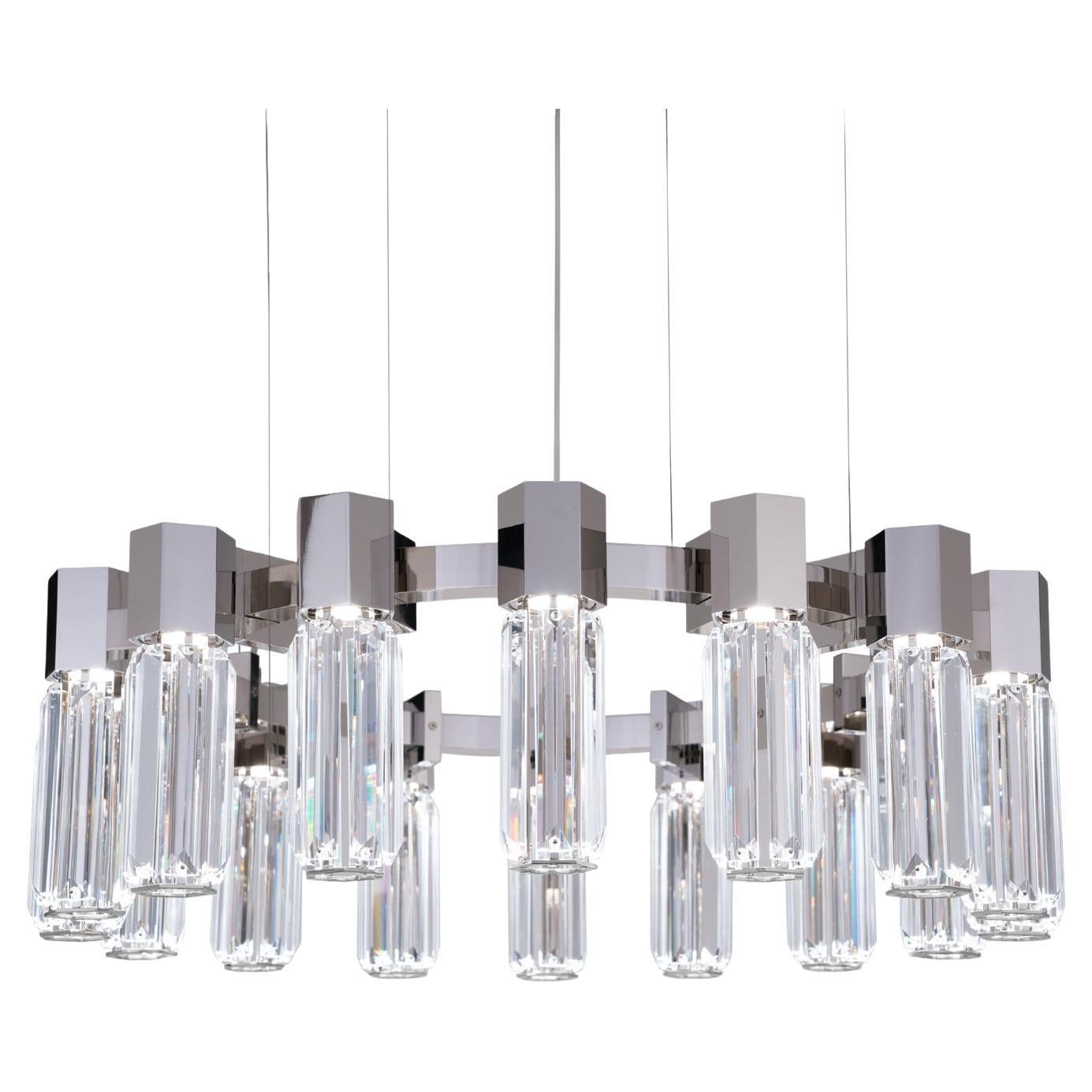 Chaos Led Chandelier Nickel and Clear Crystals by Patrizia Garganti For Sale