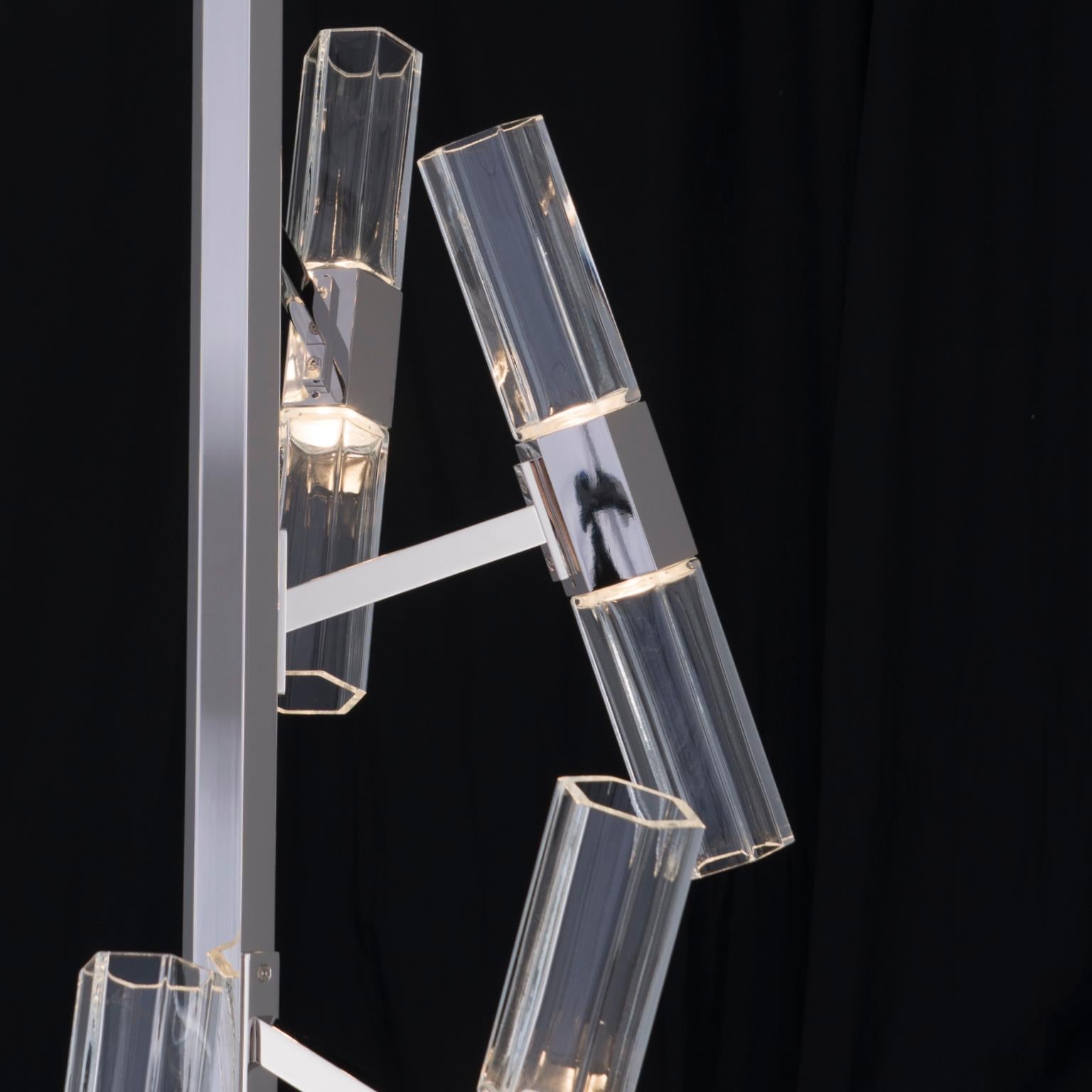 Polished Chaos Led Suspension Nickel & Clear Blown Glass by Patrizia Garganti For Sale