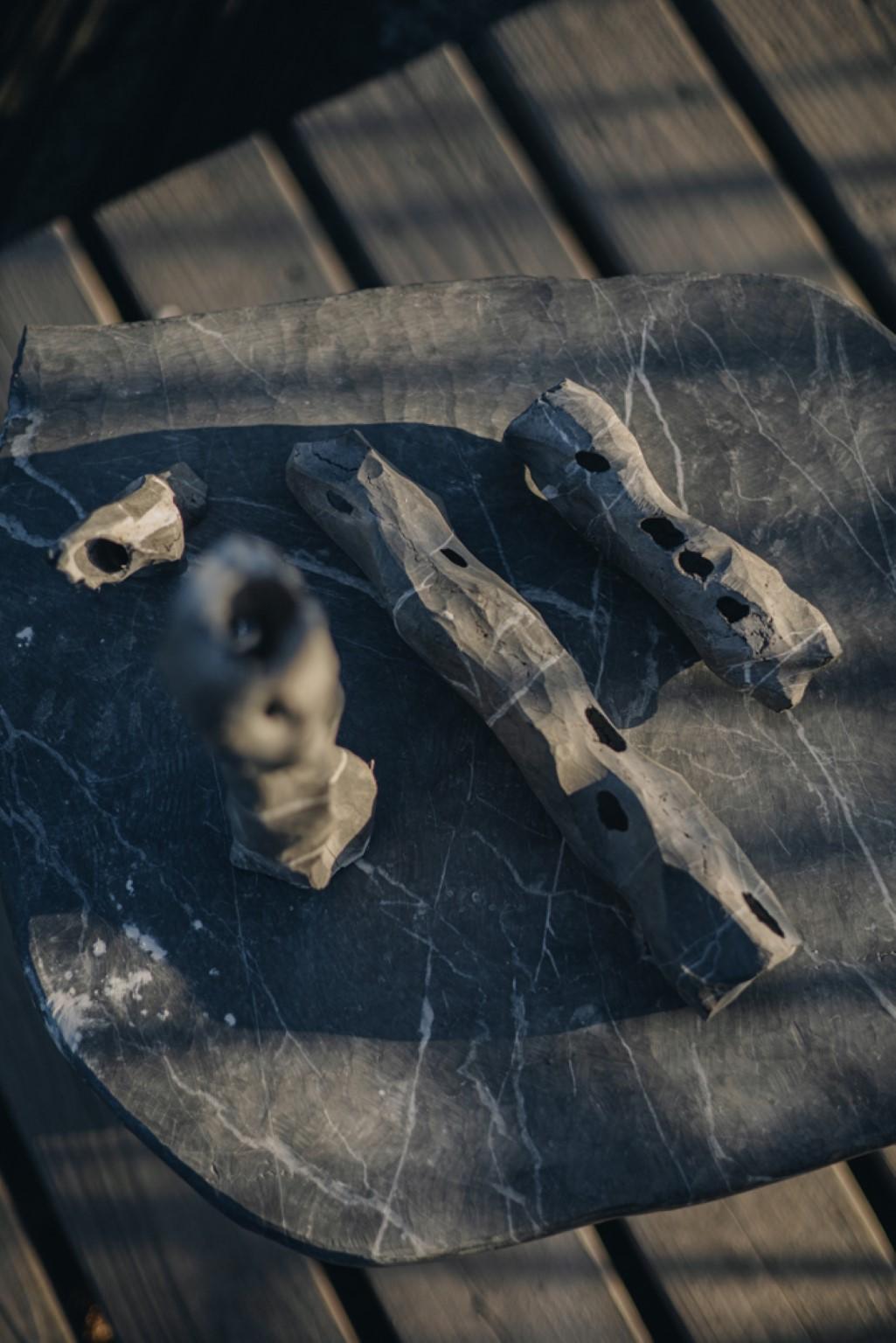 Hand-Crafted Greek Mythology Inspired Grey Marble Chaos Set of 4 by Andres Monnier For Sale