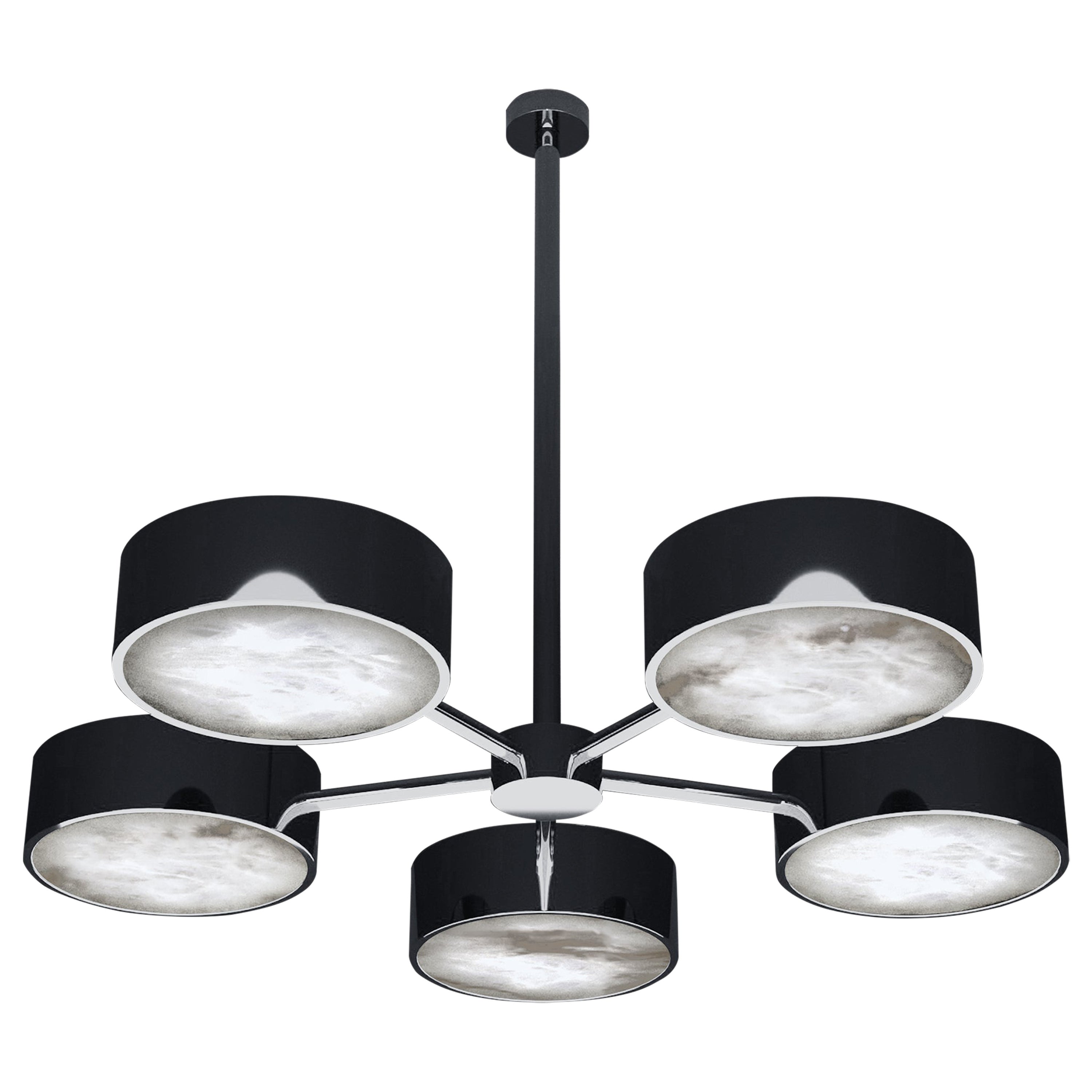 Lampadario Chaos in metallo nero lucido di Alabastro Italiano