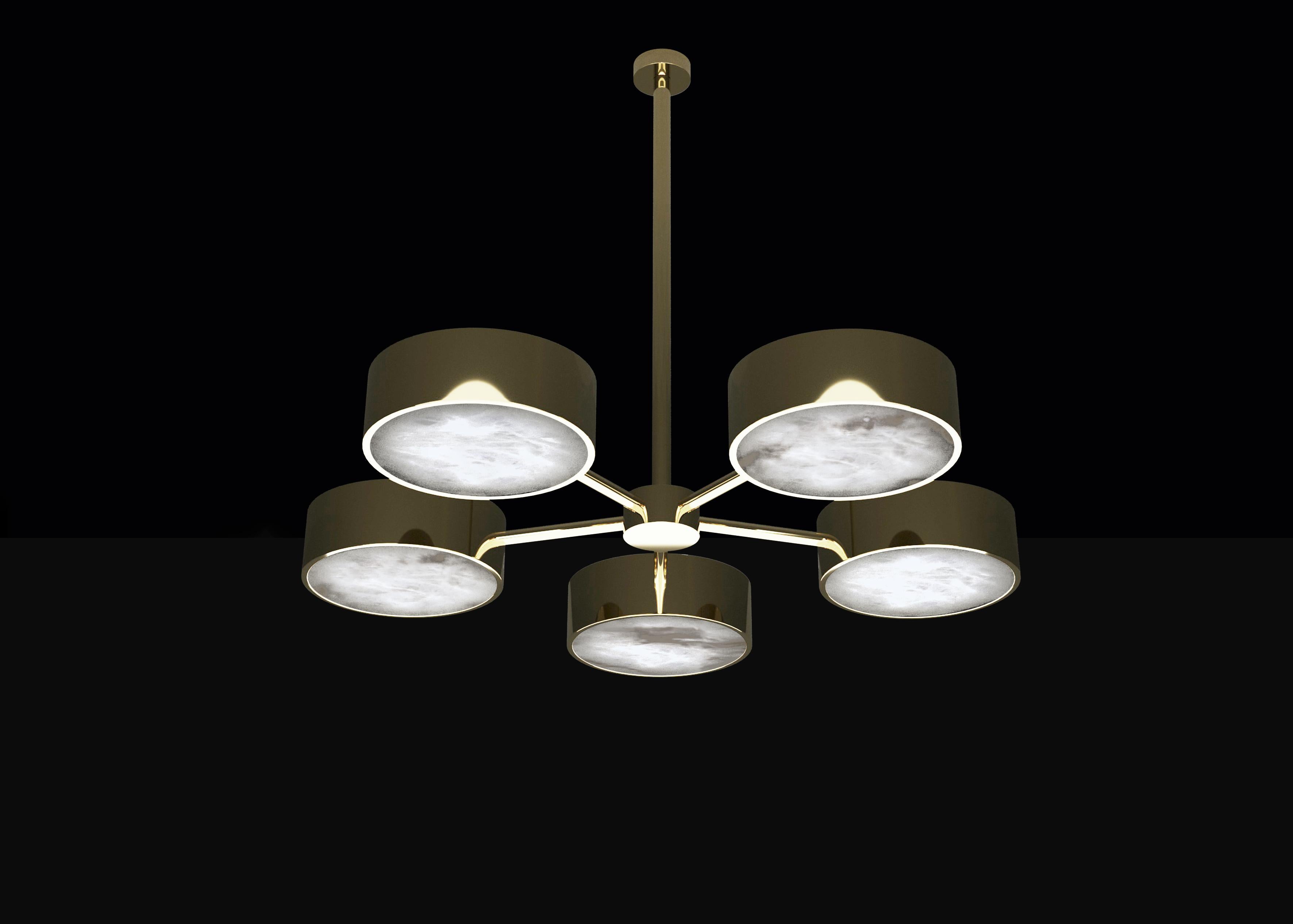 Chaos Shiny Gold Metal Chandelier by Alabastro Italiano
Dimensions: D 97 x W 100 x H 84.5 cm.
Materials: White alabaster and metal.

Available in different finishes: Shiny Silver, Bronze, Brushed Brass, Ruggine of Florence, Brushed Burnished, Shiny