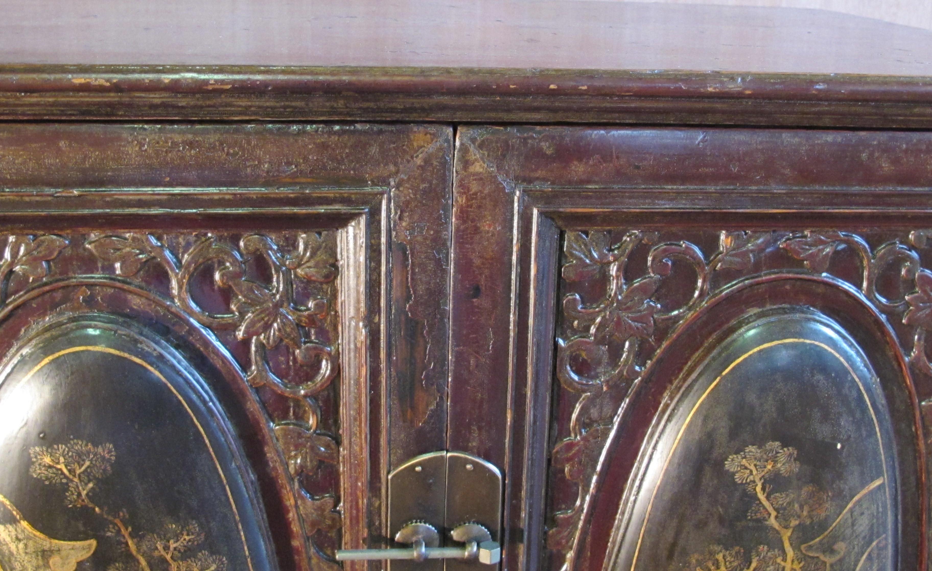 Chaozhou Cabinet with Painted and Carved Panels 2 For Sale 8