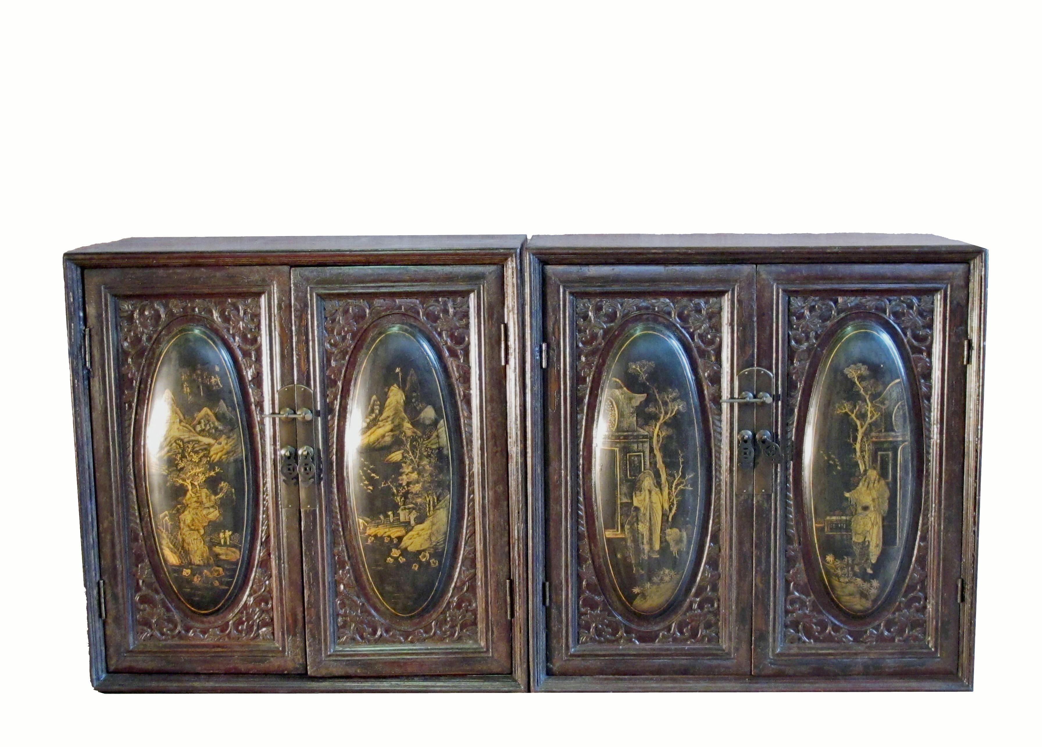 19th Century Chaozhou Cabinet with Painted and Carved Panels 2 For Sale