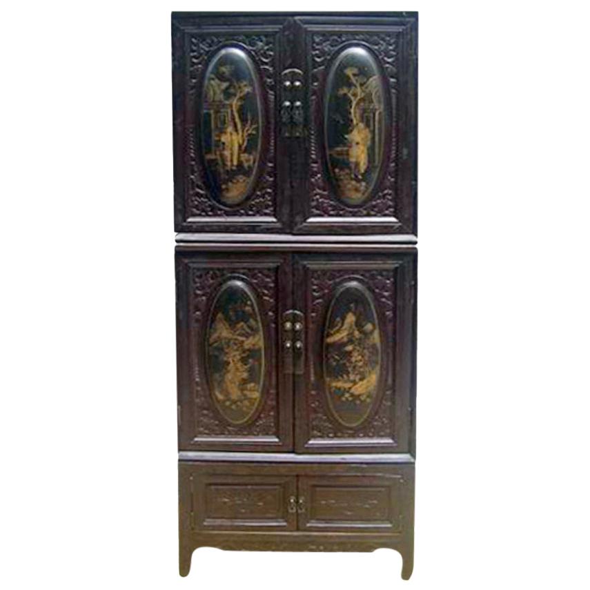 Chaozhou Cabinet with Painted and Carved Panels 2 For Sale