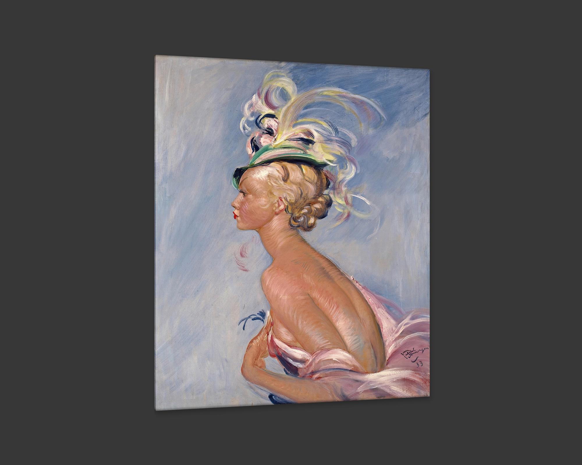 Art Deco Chapeau à Plumes, after Impressionist Artist Jean-Gabriel Domergue For Sale