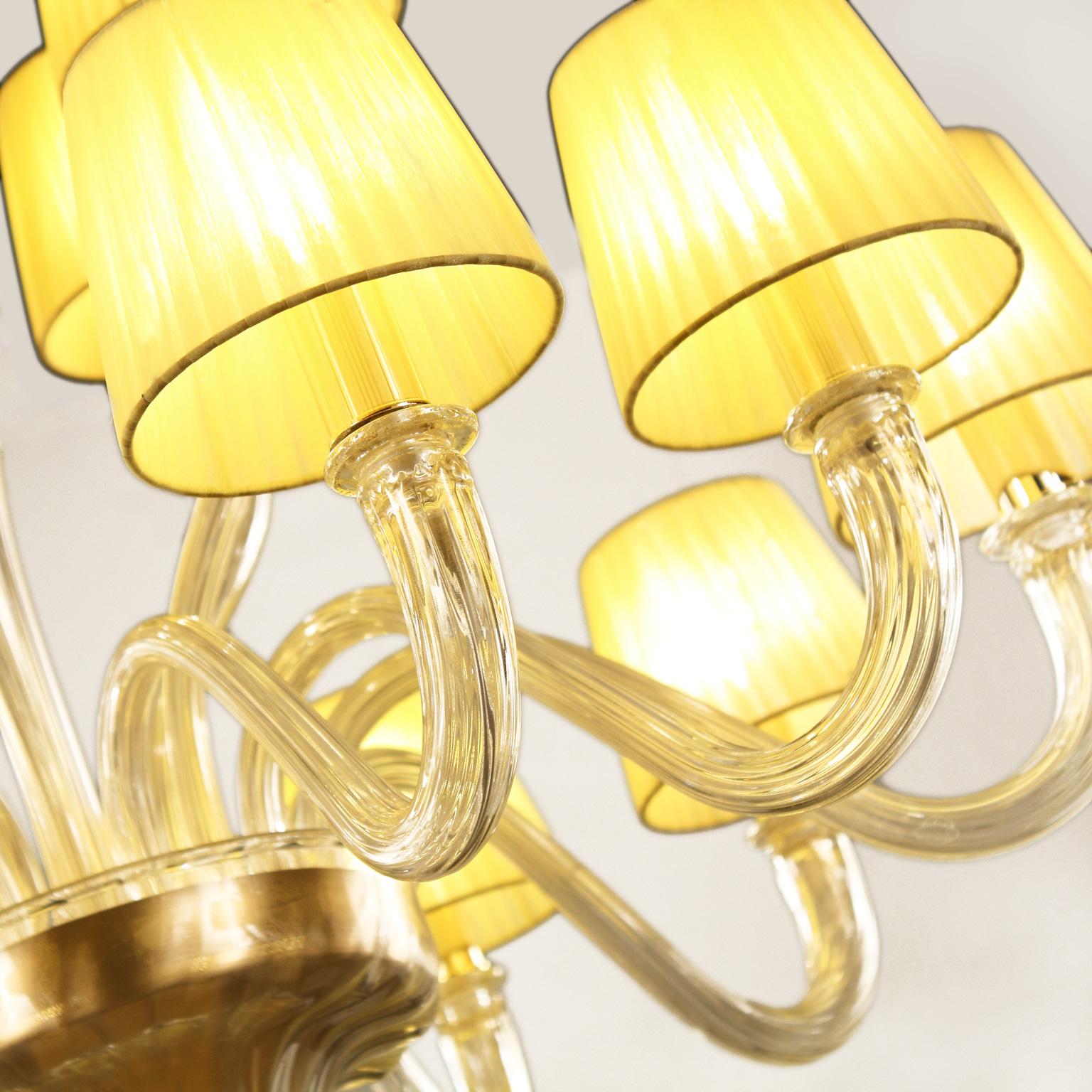 Lustre à 10+5 bras en verre de Murano Abat-jours à feuilles dorées faits main par Multiforme Neuf - En vente à Trebaseleghe, IT